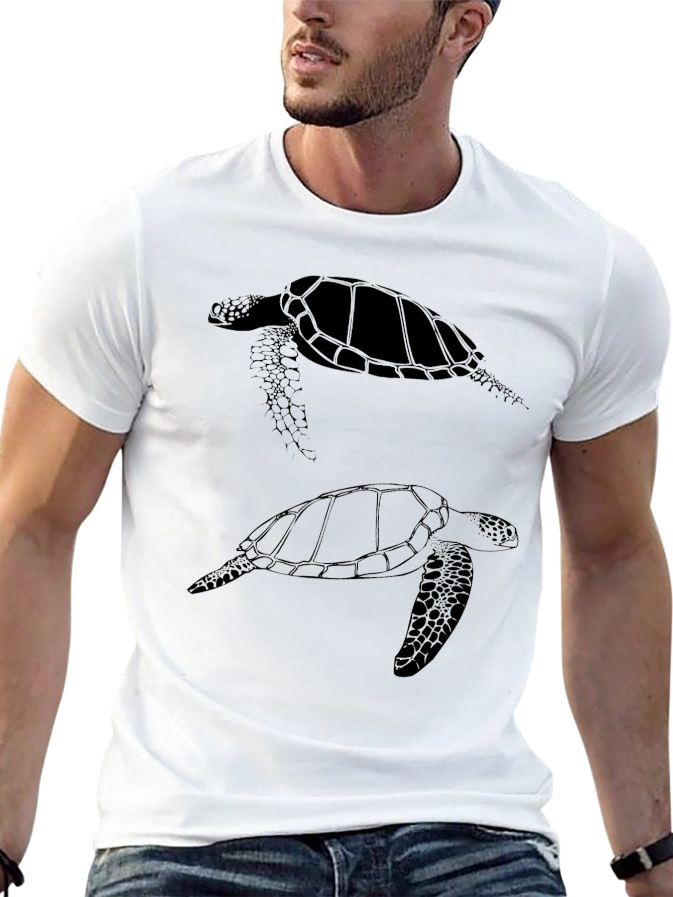 Turtle Graphic T-Shirt - Black Cotton Blend