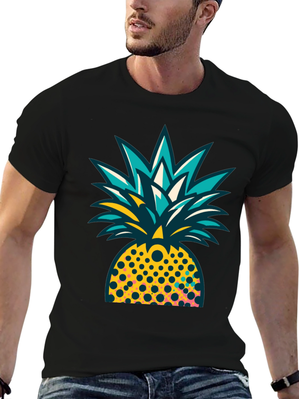 Pineapple Graphic Black T-Shirt - Tropical Design