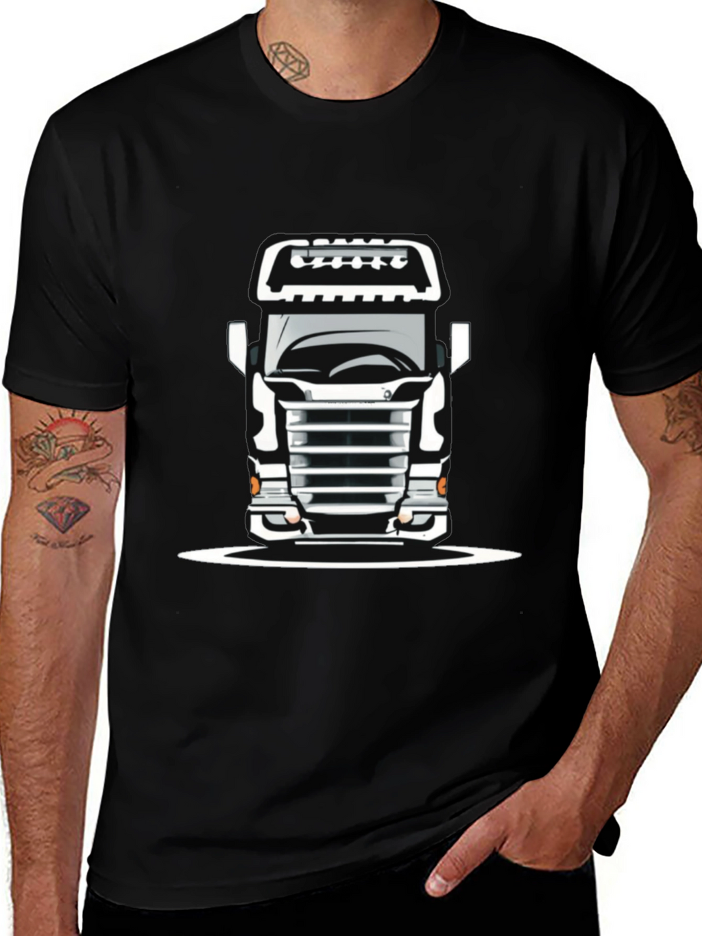 Truck Graphic Tee - Bold Black Cotton T-Shirt