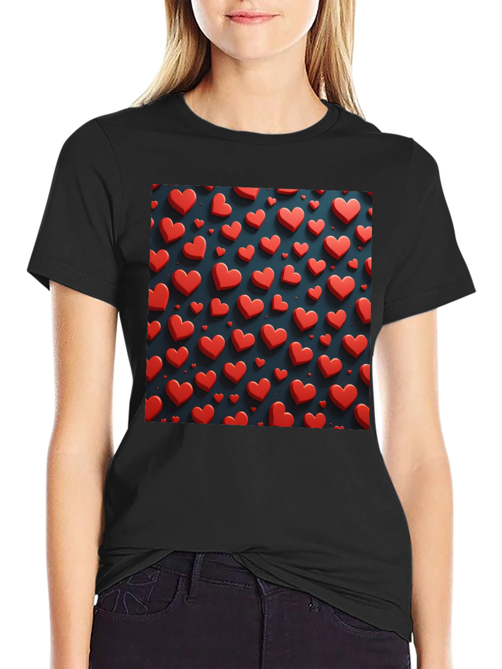 Heart Pattern Black T-Shirt for Men