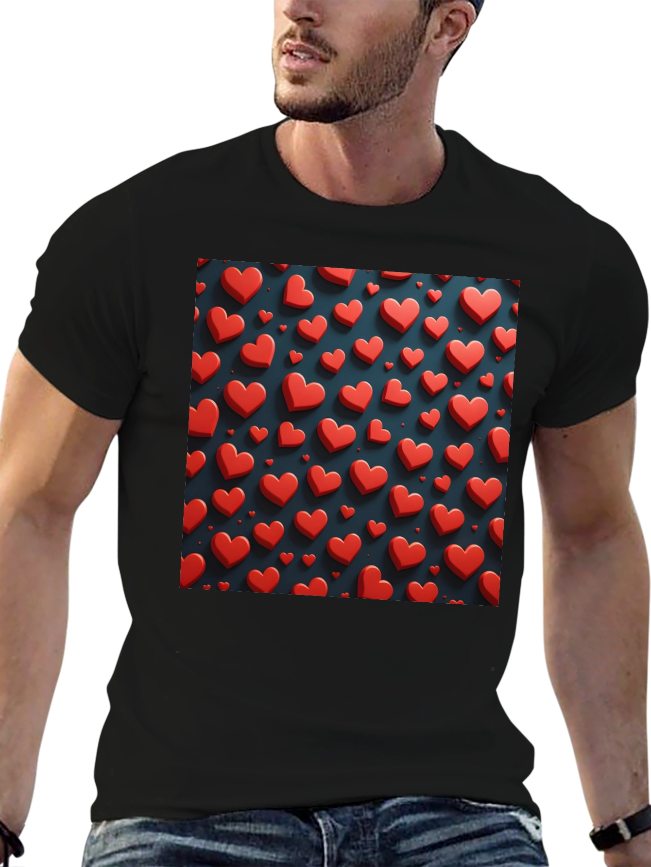 Heart Pattern Black T-Shirt for Men
