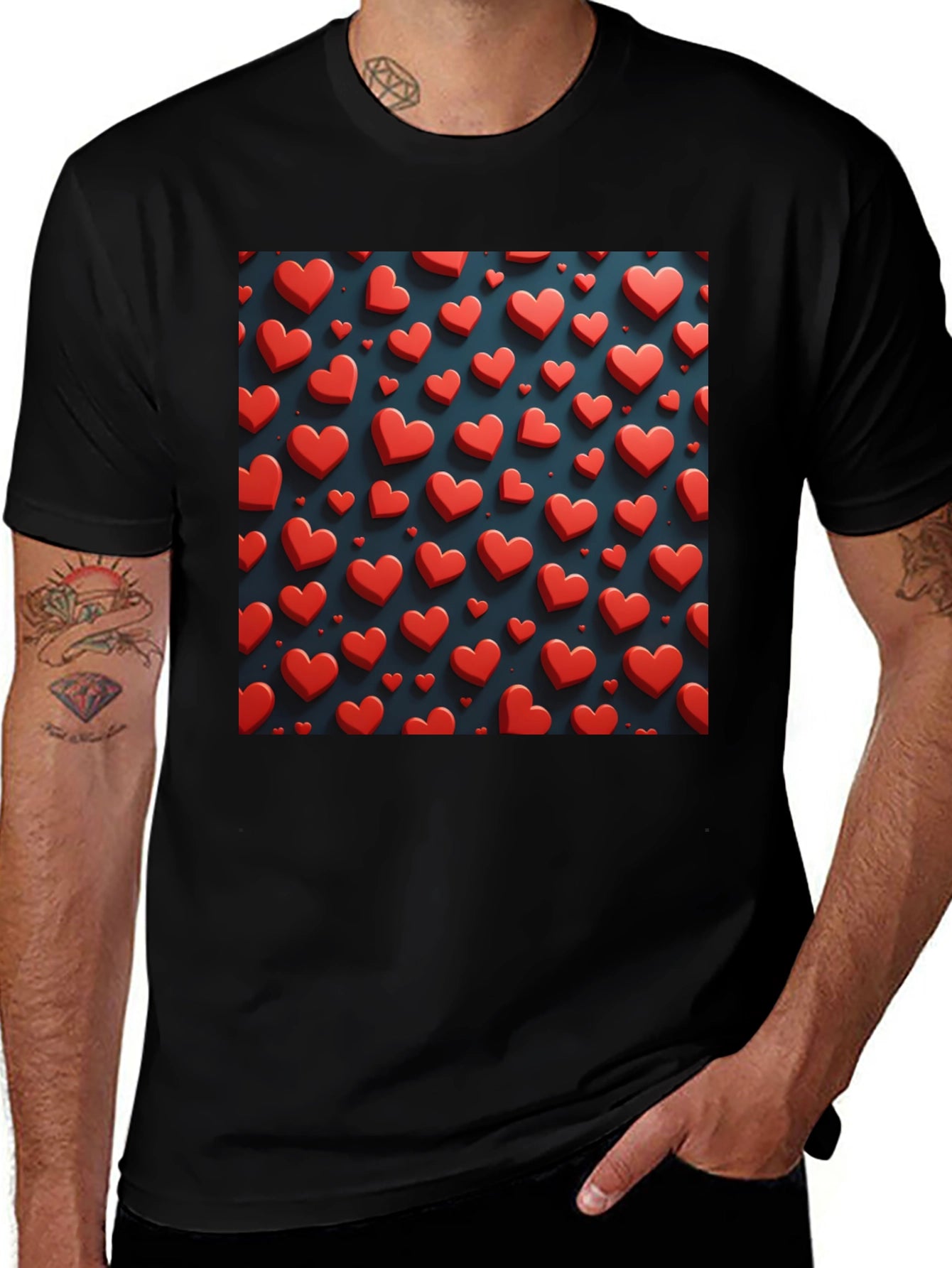 Heart Pattern Black T-Shirt for Men