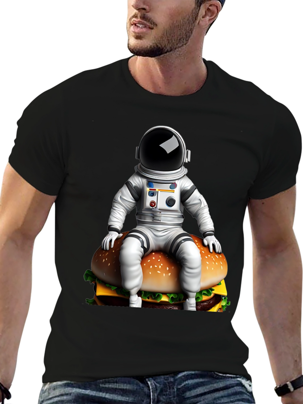 Astronaut Burger Graphic Tee - Black Cotton Blend