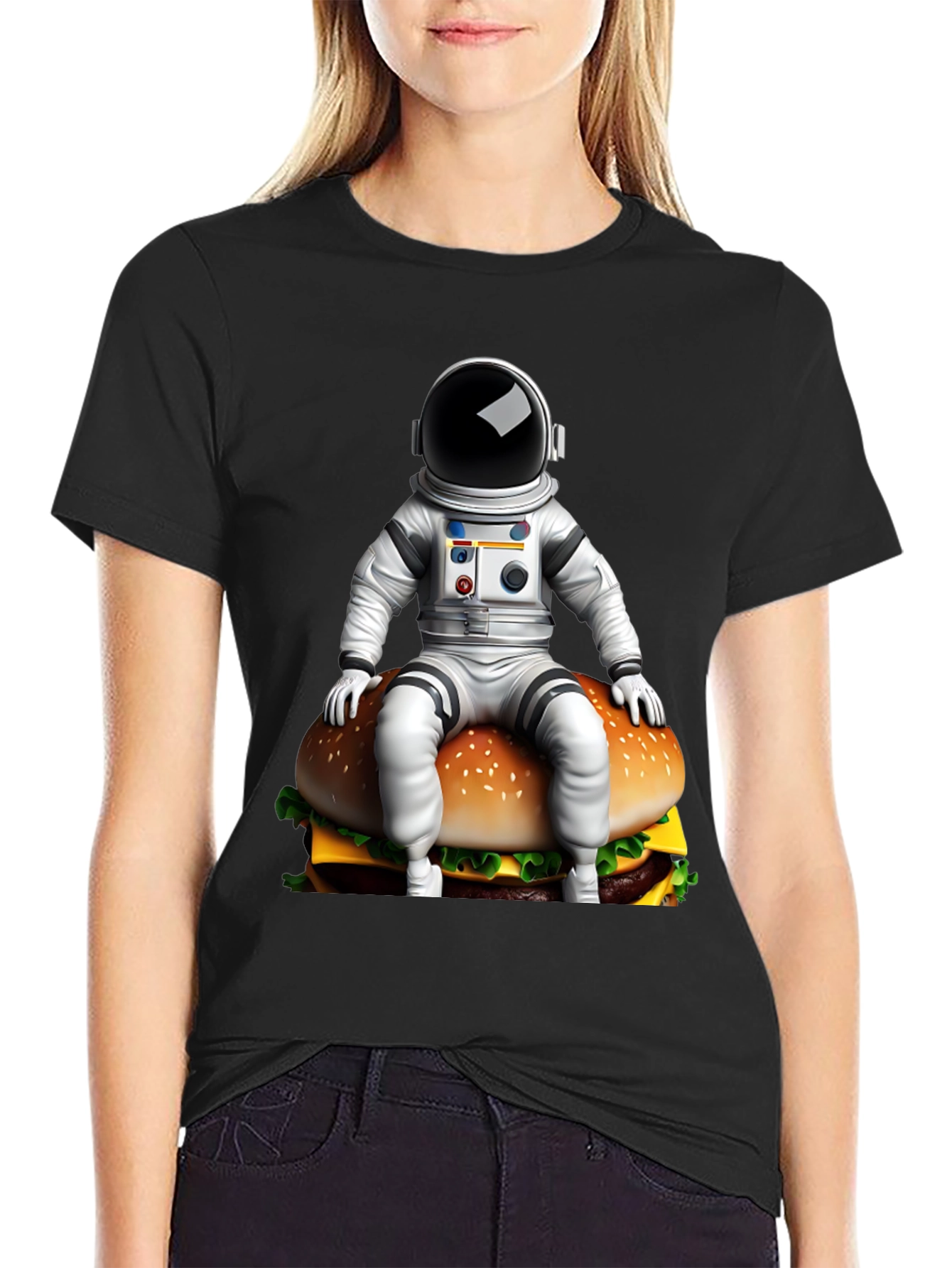Astronaut Burger Graphic Tee - Black Cotton Blend