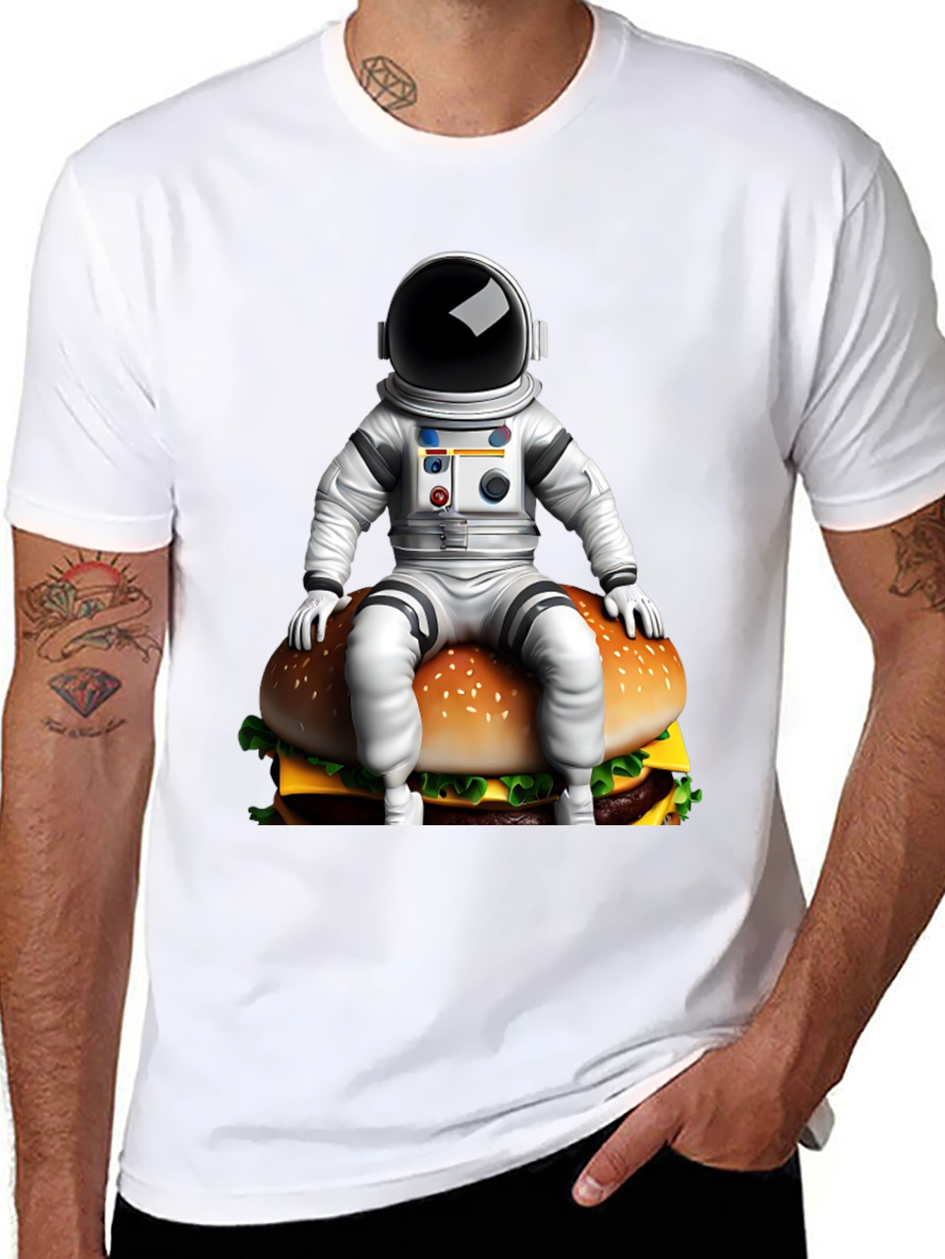 Astronaut Burger Graphic Tee - Black Cotton Blend