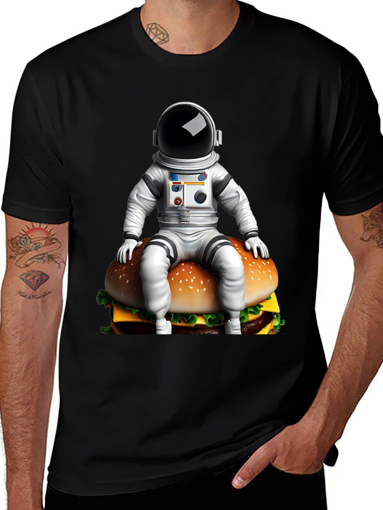 Astronaut Burger Graphic Tee - Black Cotton Blend