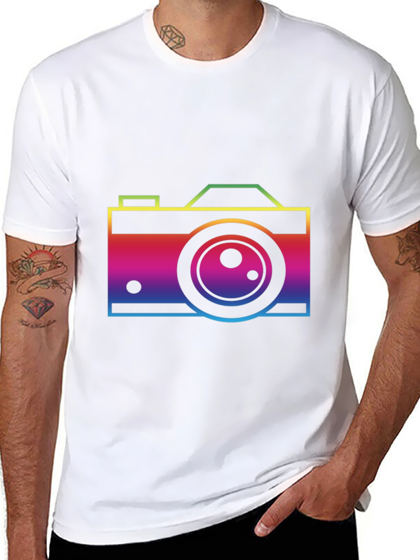 Rainbow Camera Graphic T-Shirt - Black Cotton Tee