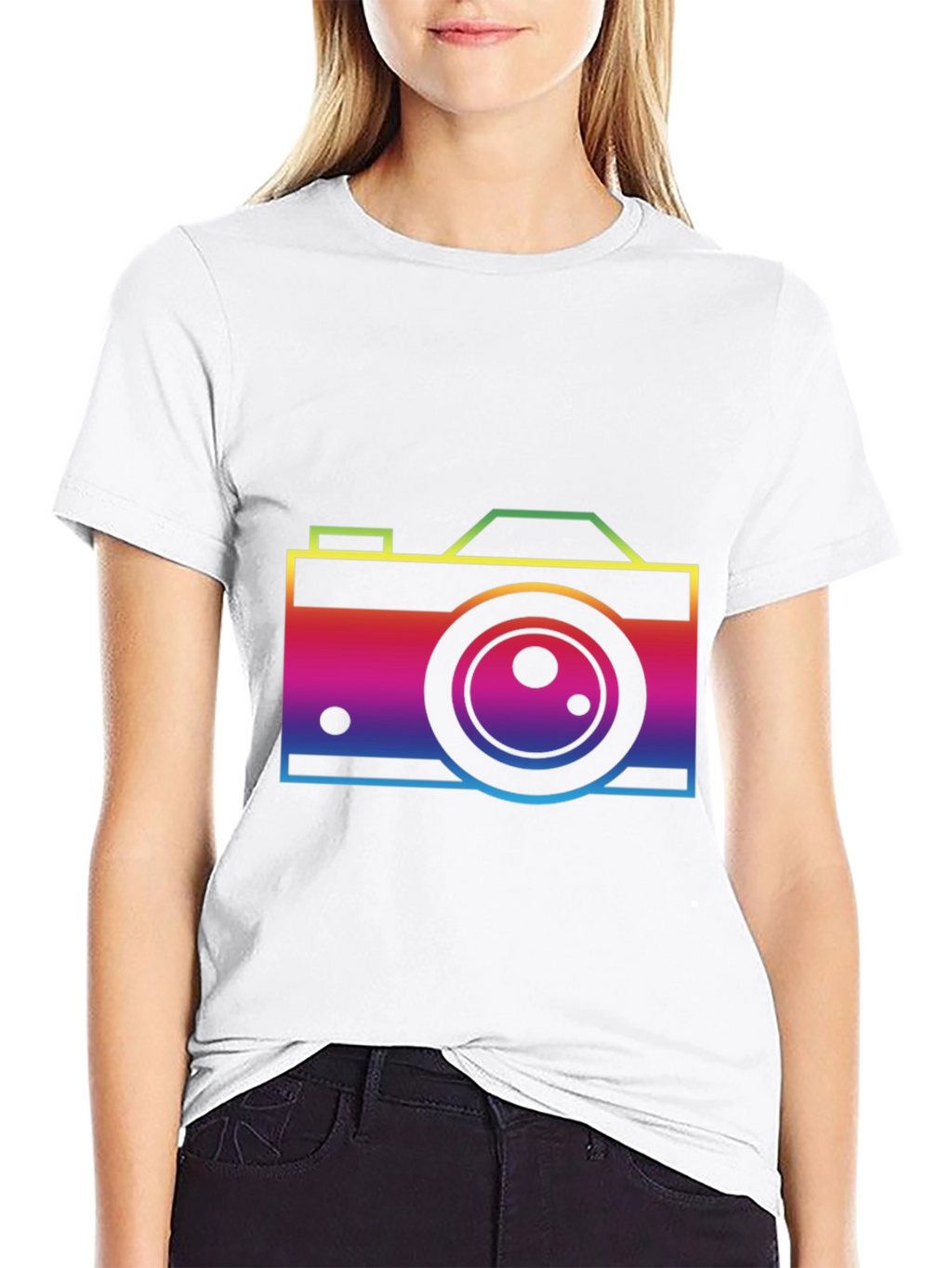 Rainbow Camera Graphic T-Shirt - Black Cotton Tee