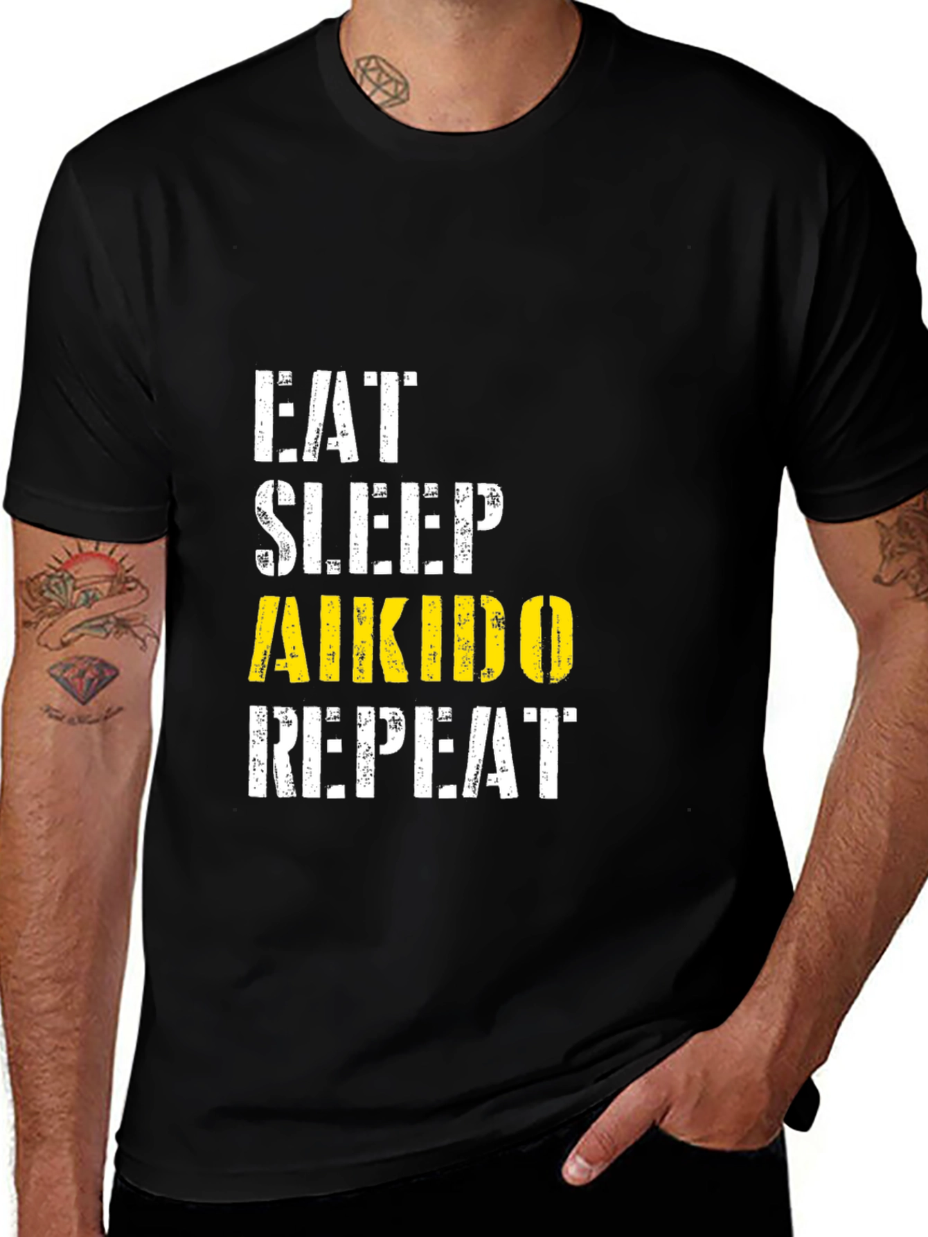 Eat Sleep Aikido Repeat Black T-Shirt