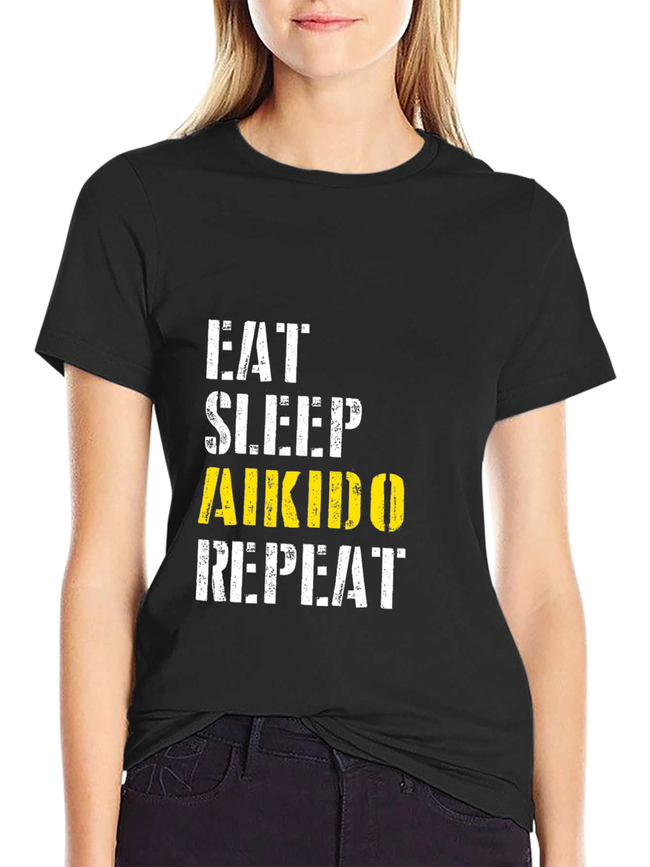Eat Sleep Aikido Repeat Black T-Shirt