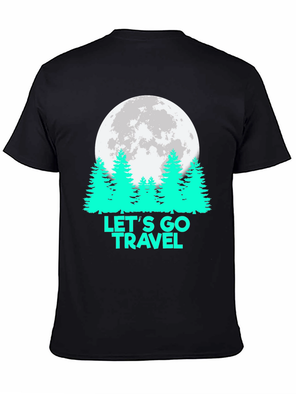Lets Go Travel T-Shirt Moon Pine Tree Graphic Tee