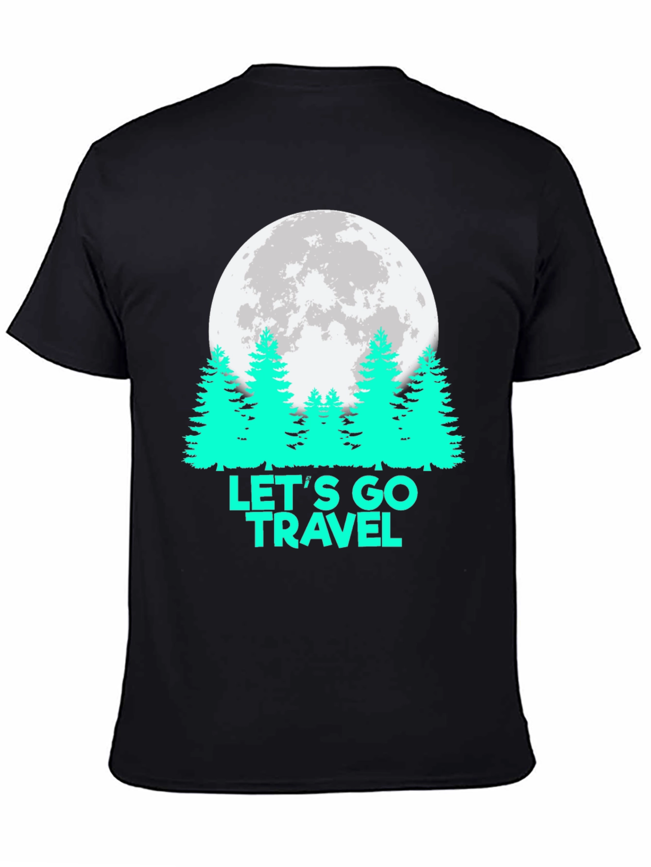 Lets Go Travel T-Shirt Moon Pine Tree Graphic Tee