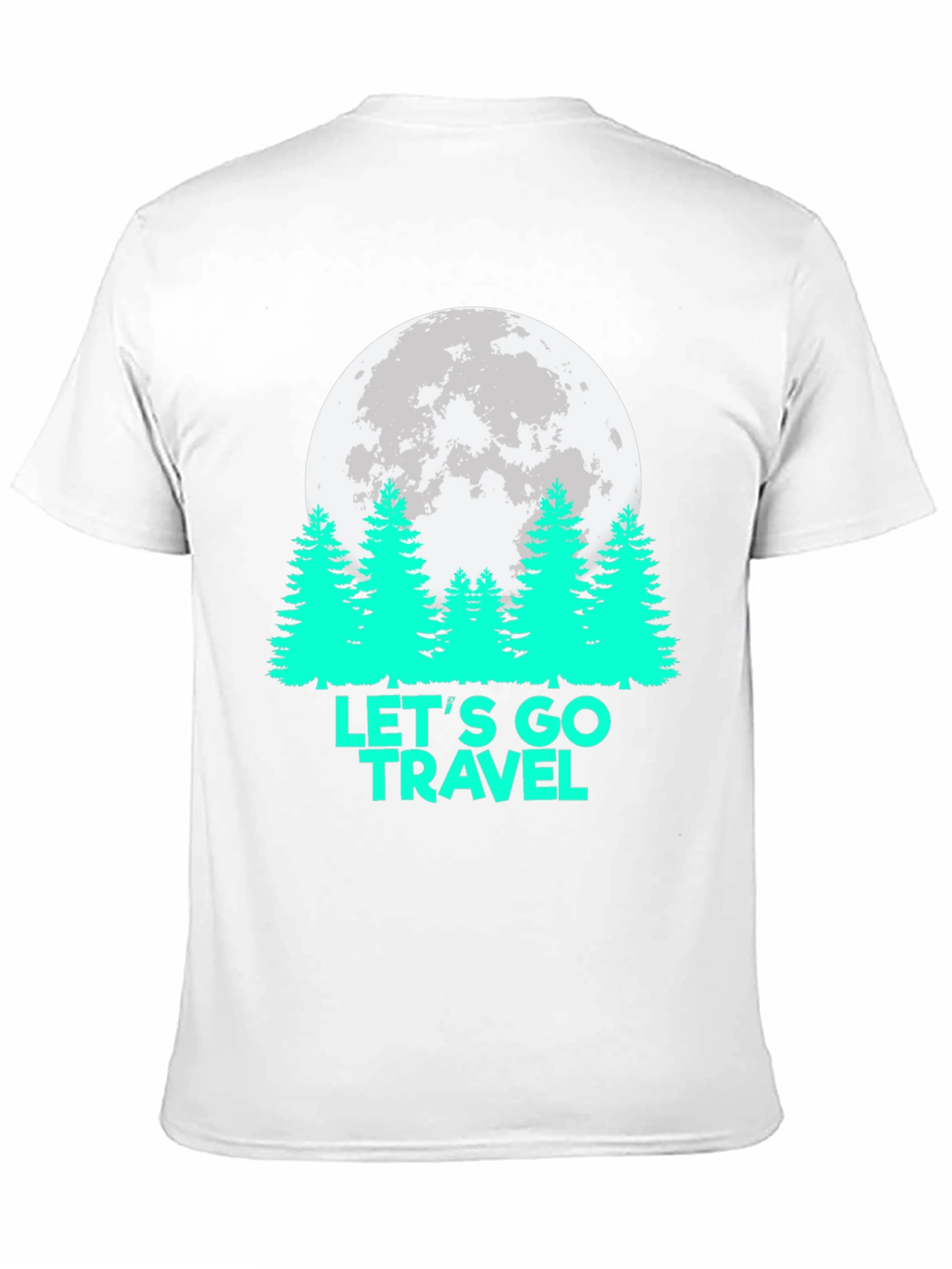 Lets Go Travel T-Shirt Moon Pine Tree Graphic Tee