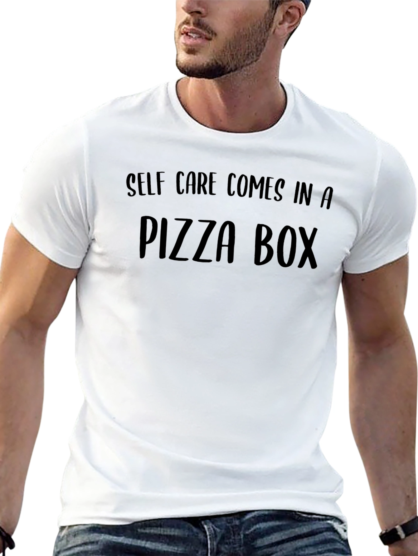 Self Care Comes in a Pizza Box Black T-Shirt