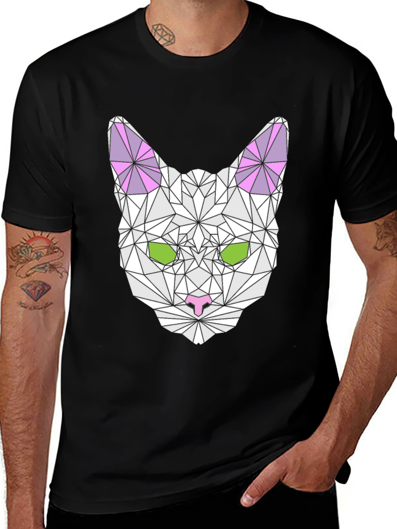 Geometric Cat Tee - Modern Graphic T-Shirt