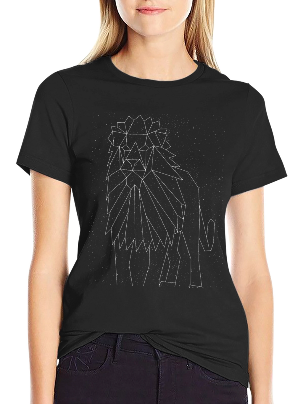 Geometric Lion Constellation Black T-Shirt