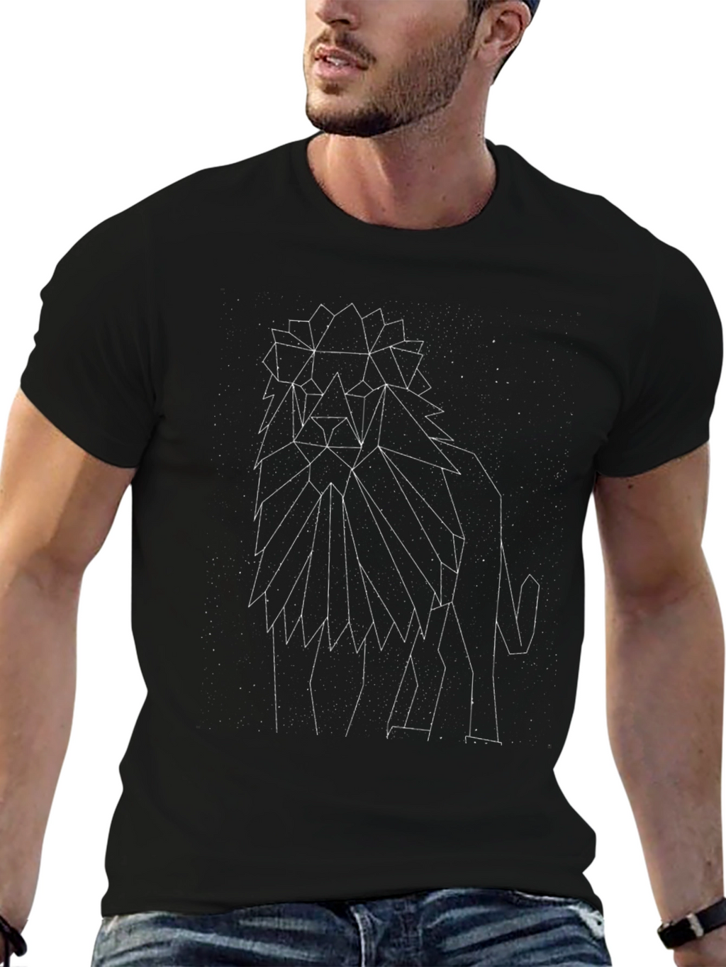 Geometric Lion Constellation Black T-Shirt