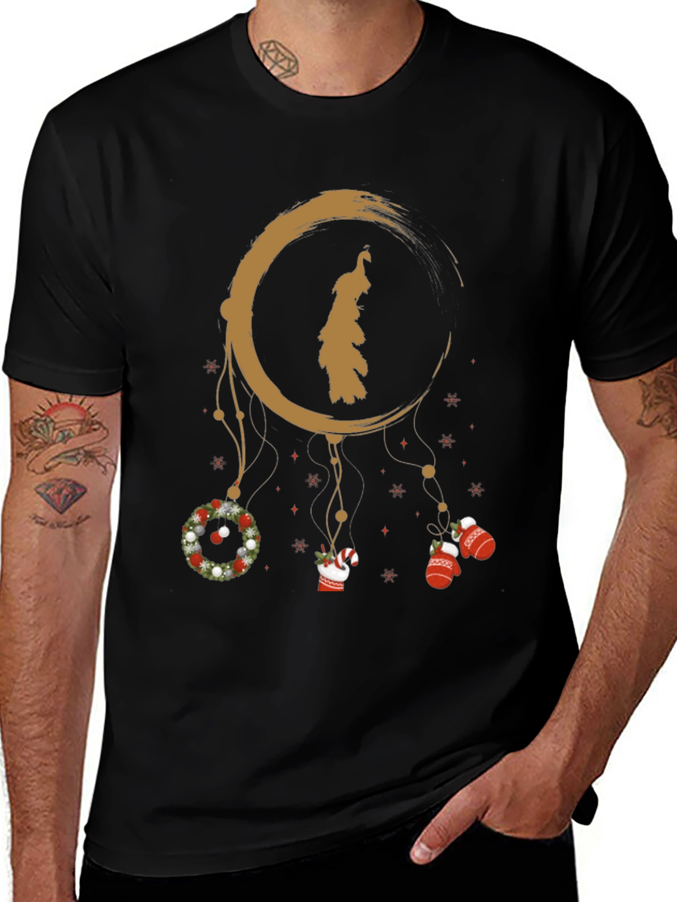 Festive Holiday Dreamcatcher Graphic Tee - Black