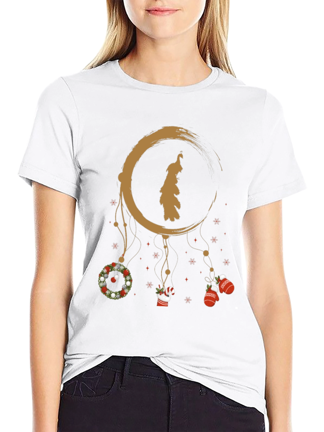 Festive Holiday Dreamcatcher Graphic Tee - Black