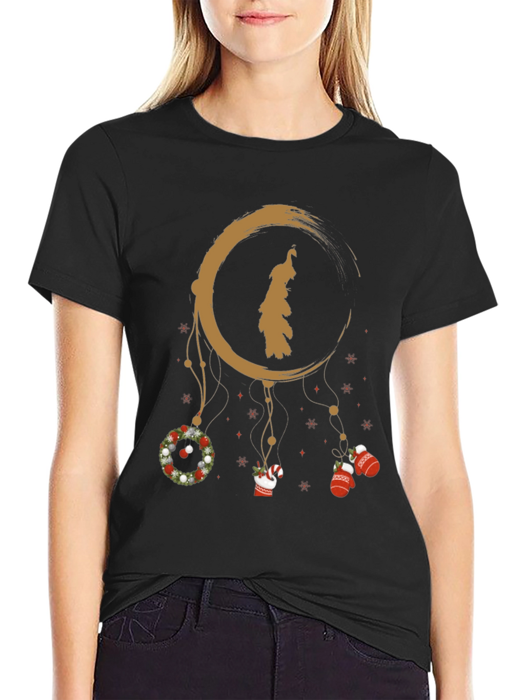Festive Holiday Dreamcatcher Graphic Tee - Black