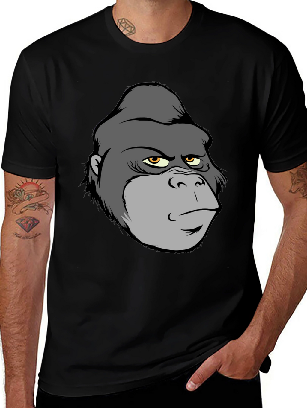 Cartoon Gorilla Graphic T-Shirt - Black