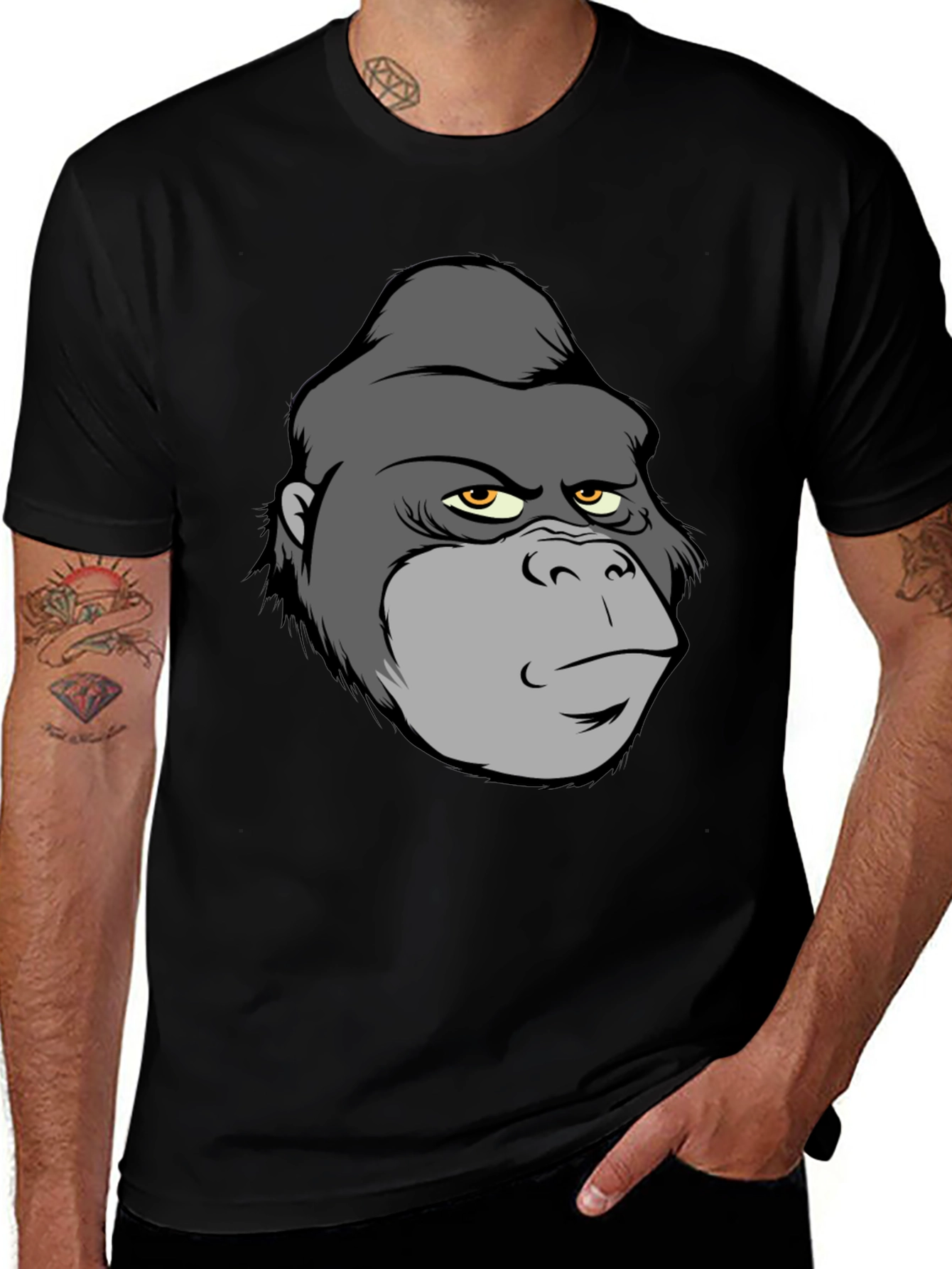 Cartoon Gorilla Graphic T-Shirt - Black