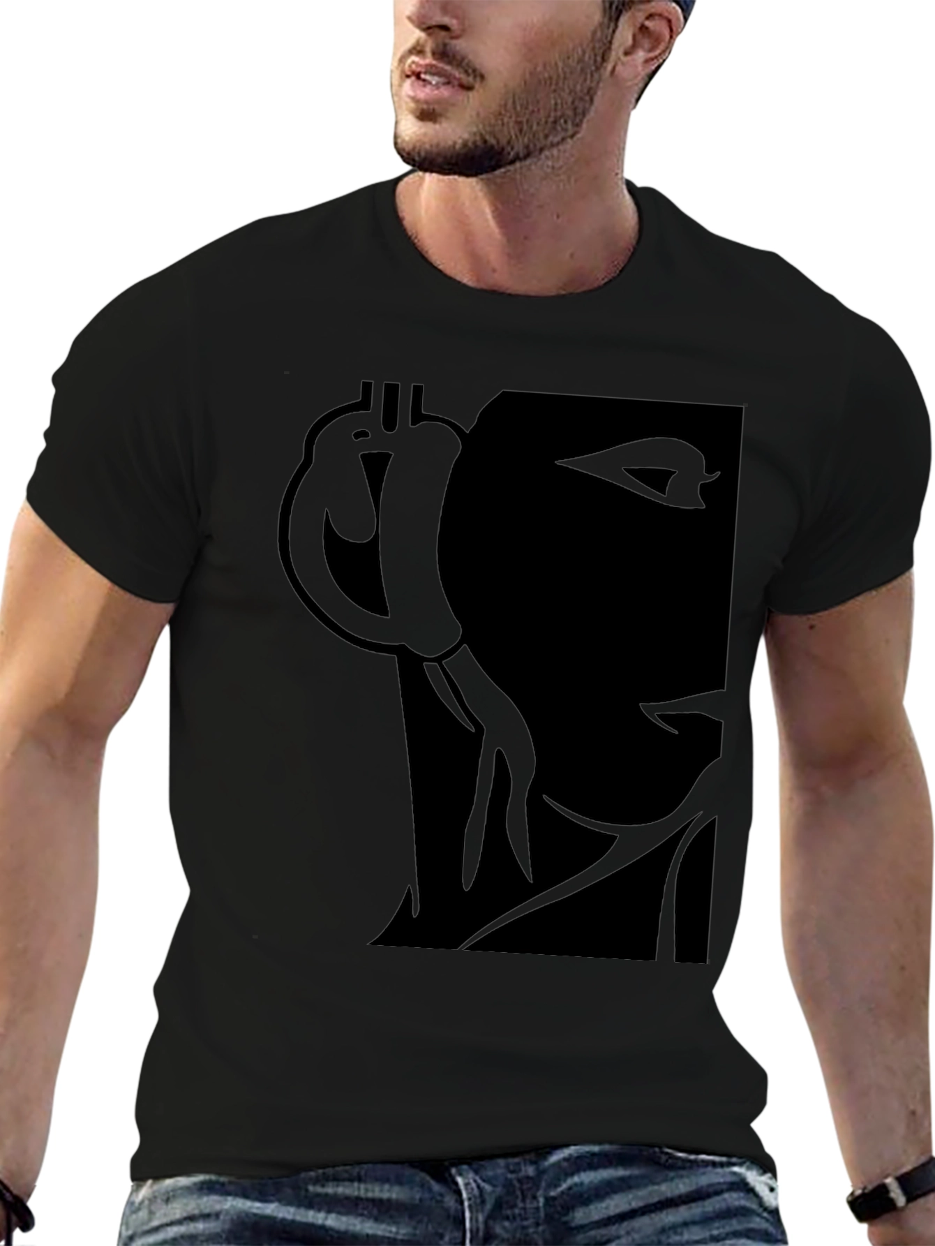 Black Graphic T-Shirt - Bitcoin & Abstract Face