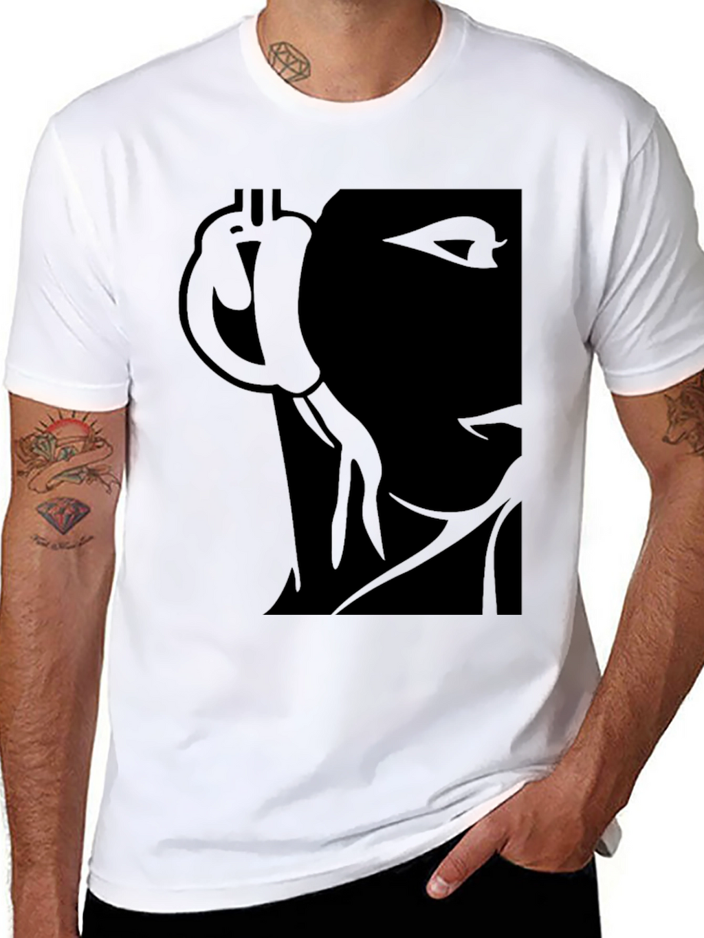 Black Graphic T-Shirt - Bitcoin & Abstract Face
