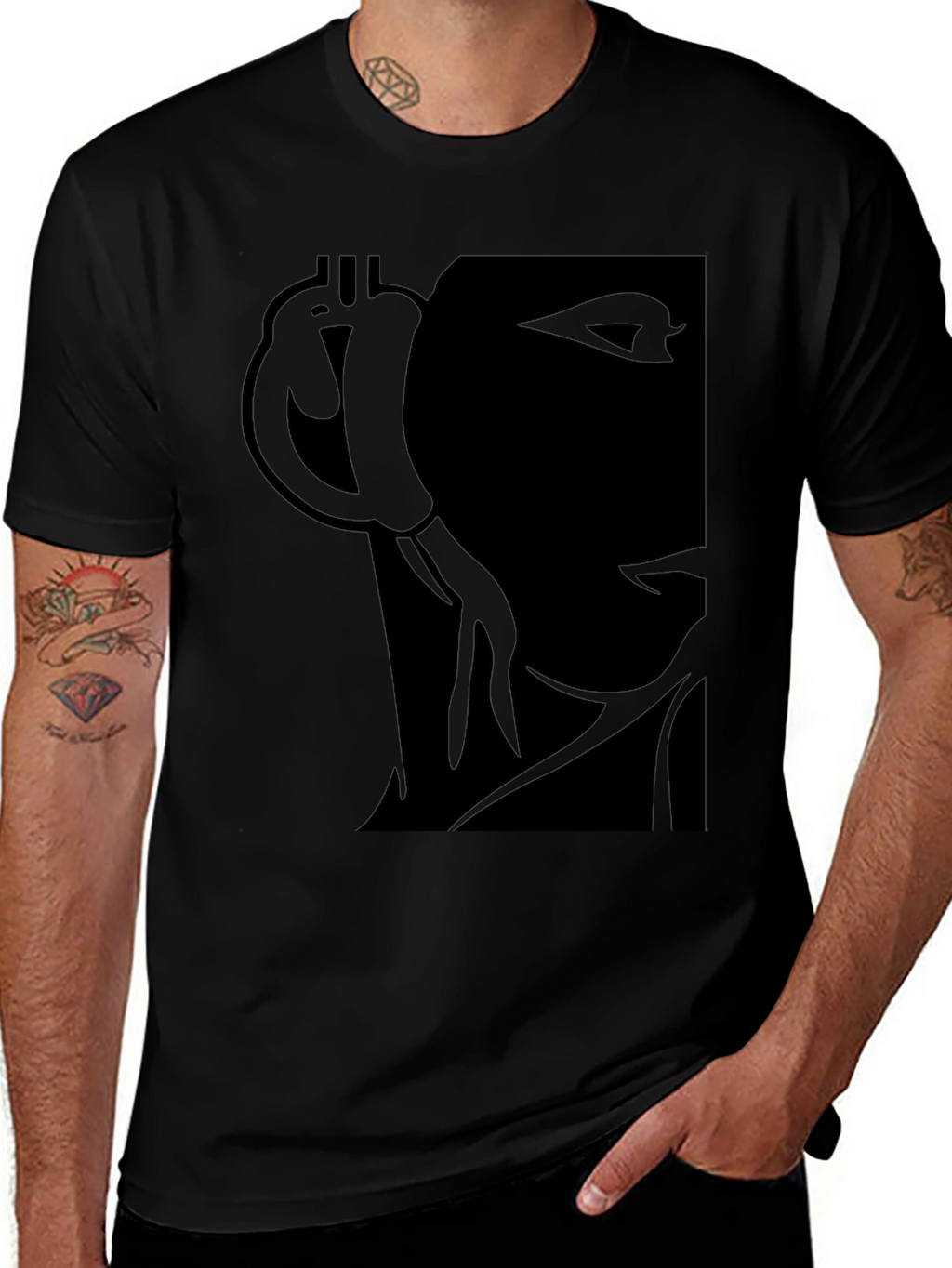 Black Graphic T-Shirt - Bitcoin & Abstract Face