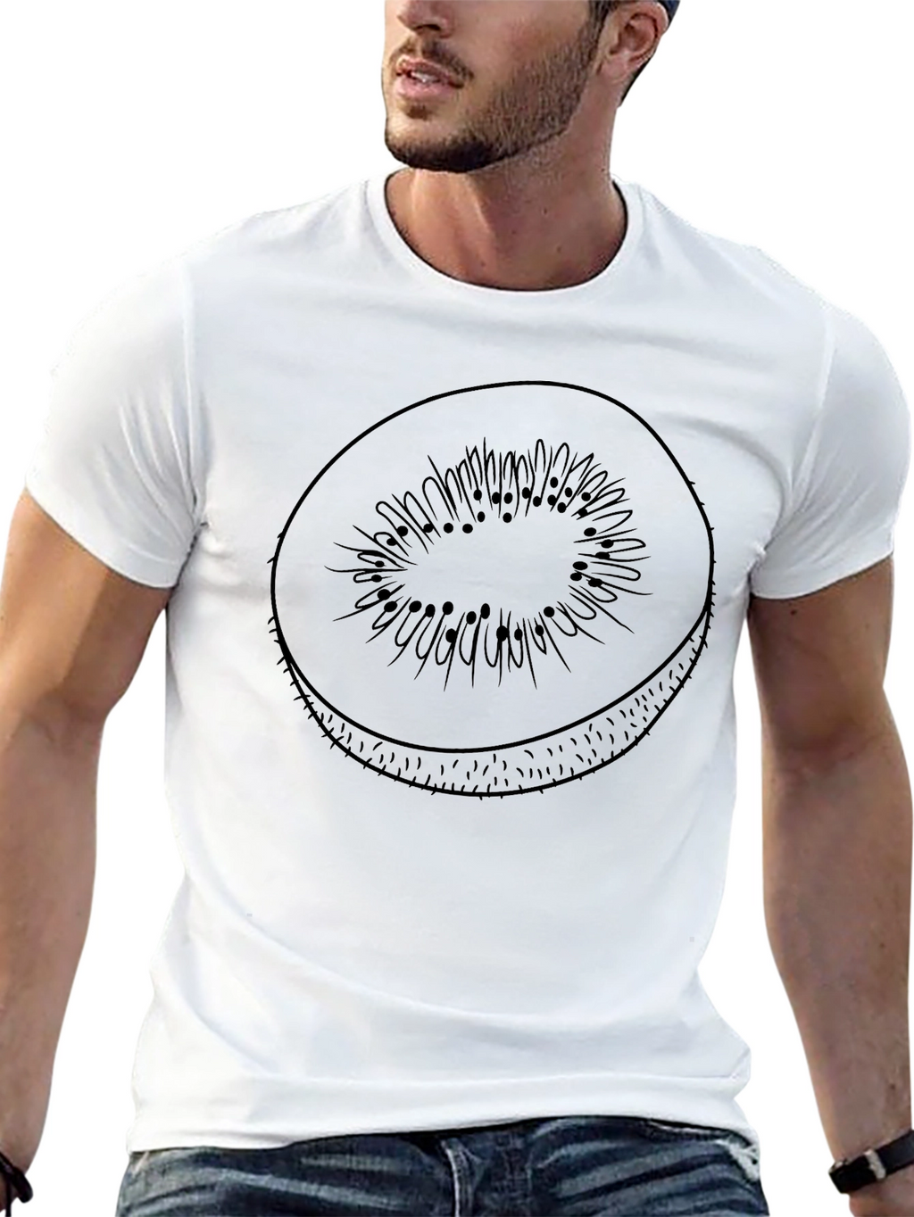 Kiwi Slice Graphic Print T-Shirt - Black
