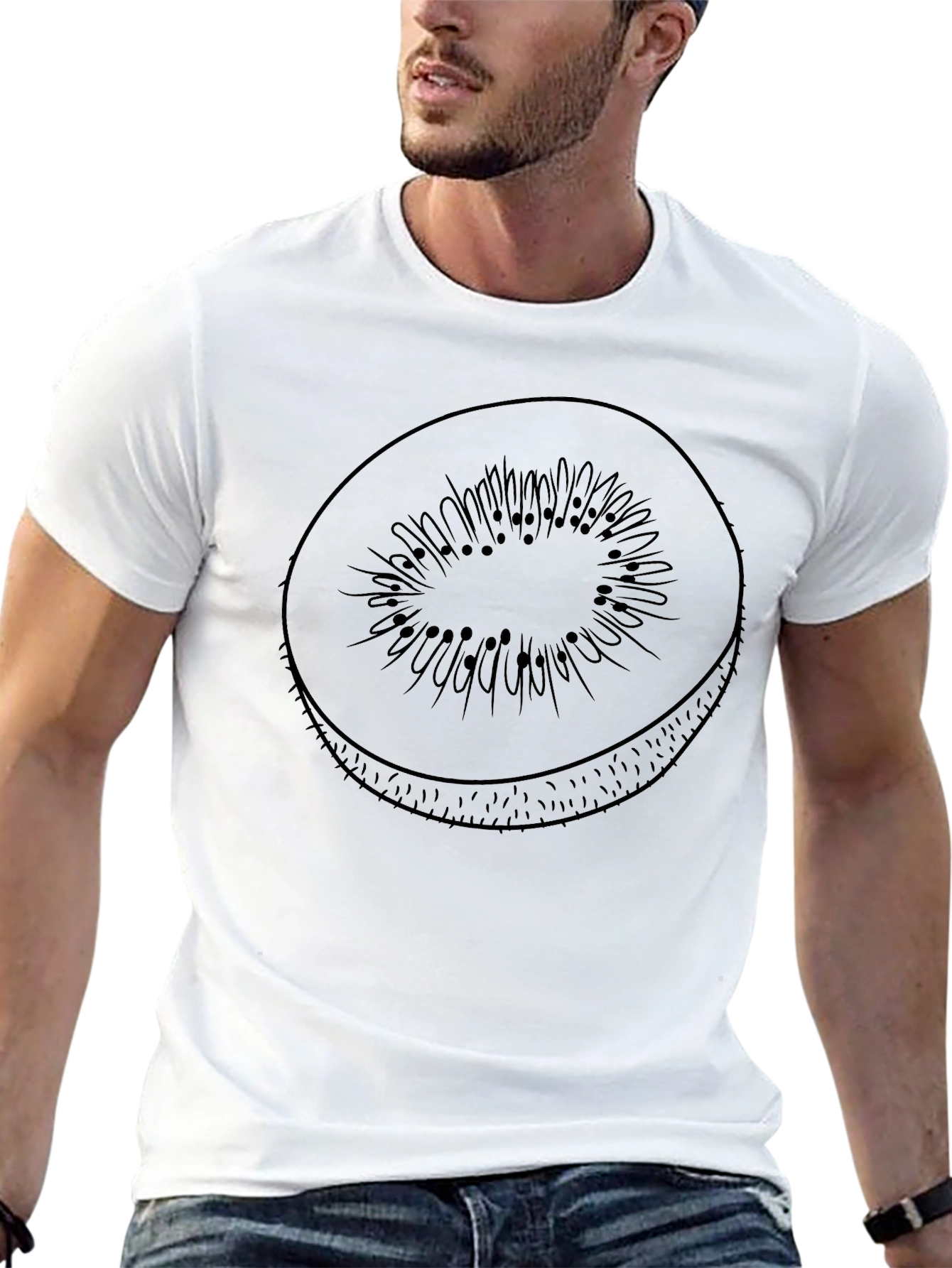 Kiwi Slice Graphic Print T-Shirt - Black
