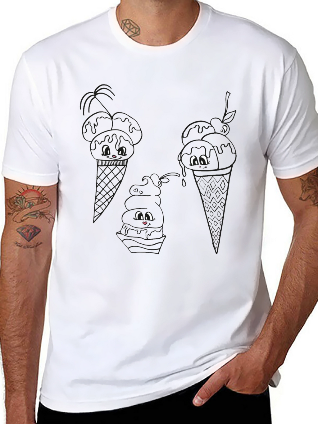 Cute Ice Cream Cone Graphic Tee - Black