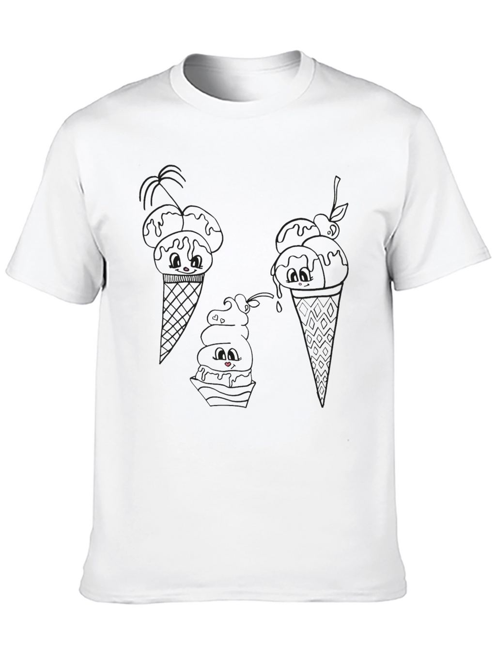 Cute Ice Cream Cone Graphic Tee - Black