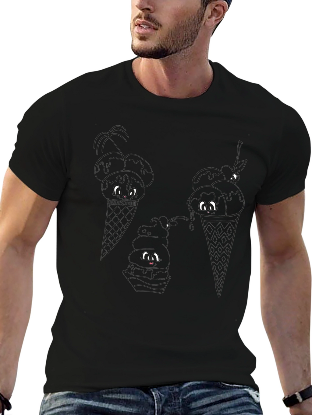 Cute Ice Cream Cone Graphic Tee - Black