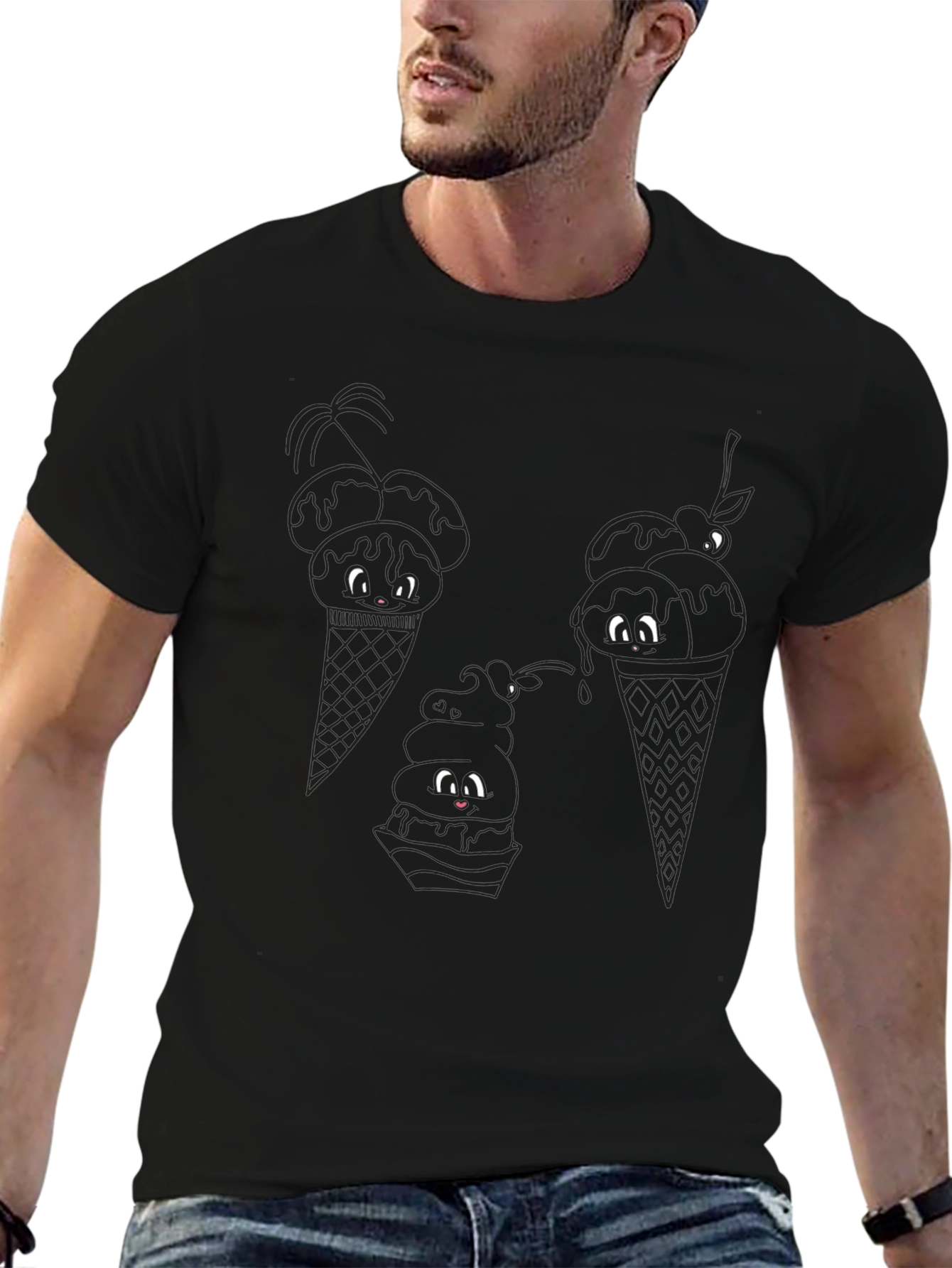Cute Ice Cream Cone Graphic Tee - Black