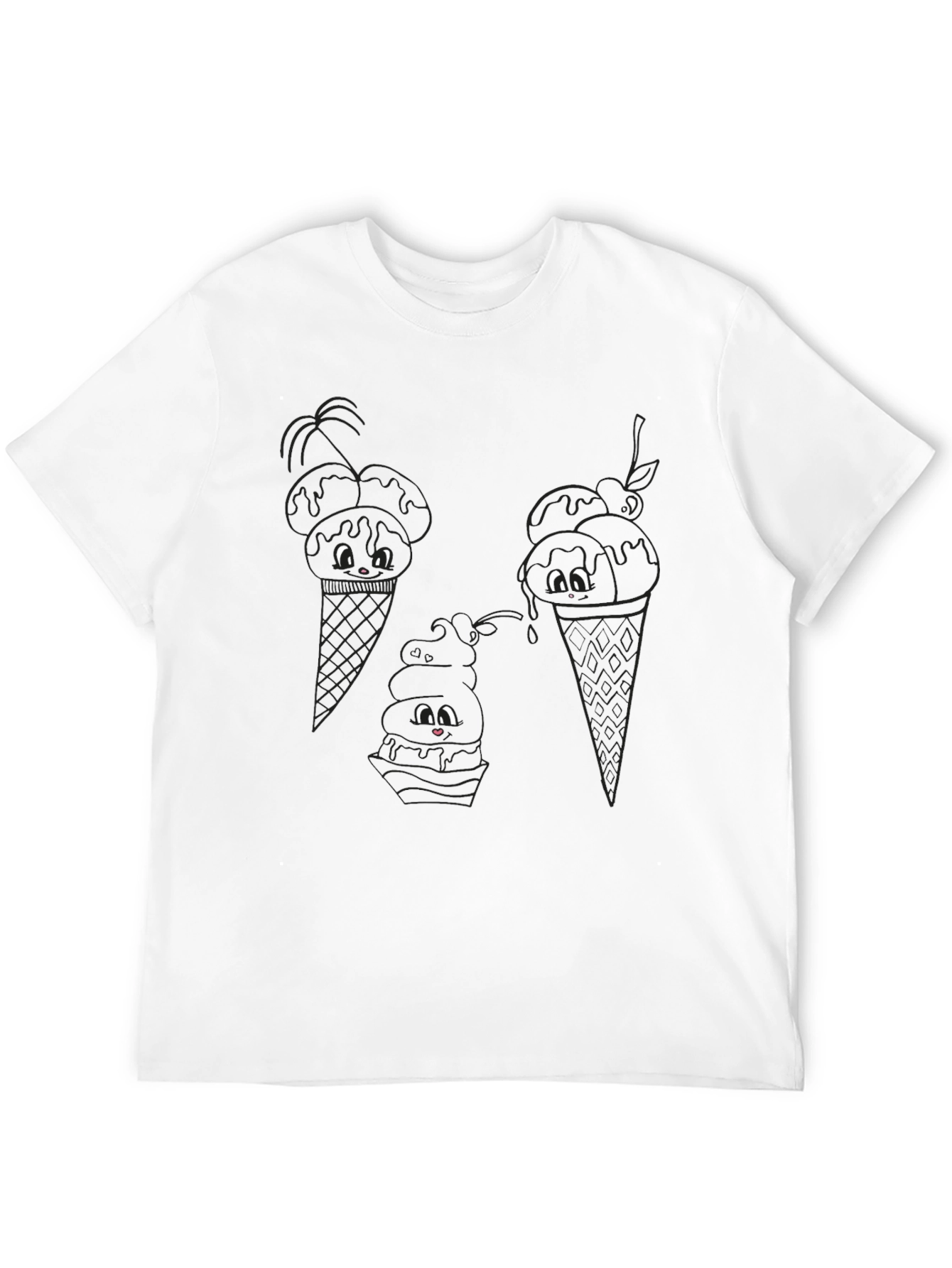 Cute Ice Cream Cone Graphic Tee - Black