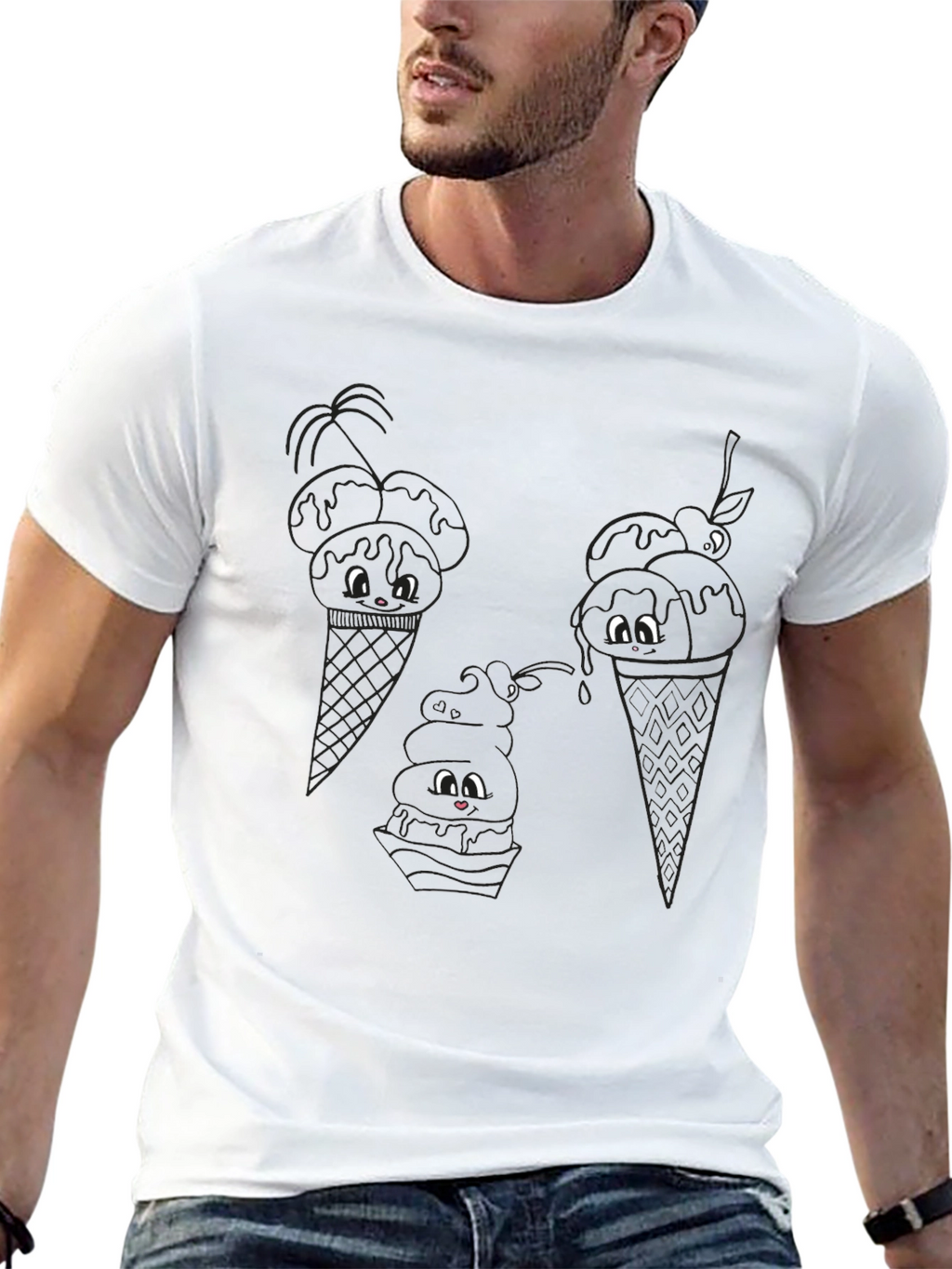 Cute Ice Cream Cone Graphic Tee - Black