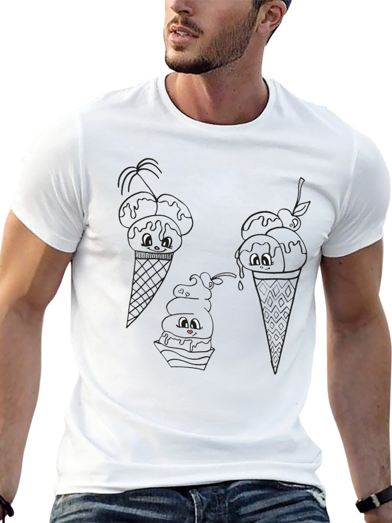Cute Ice Cream Cone Graphic Tee - Black