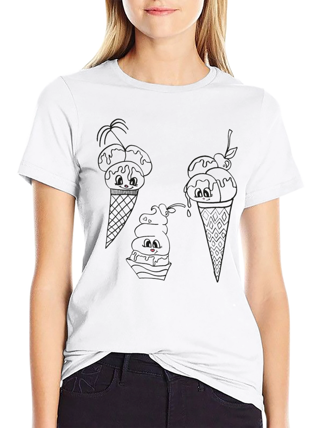 Cute Ice Cream Cone Graphic Tee - Black