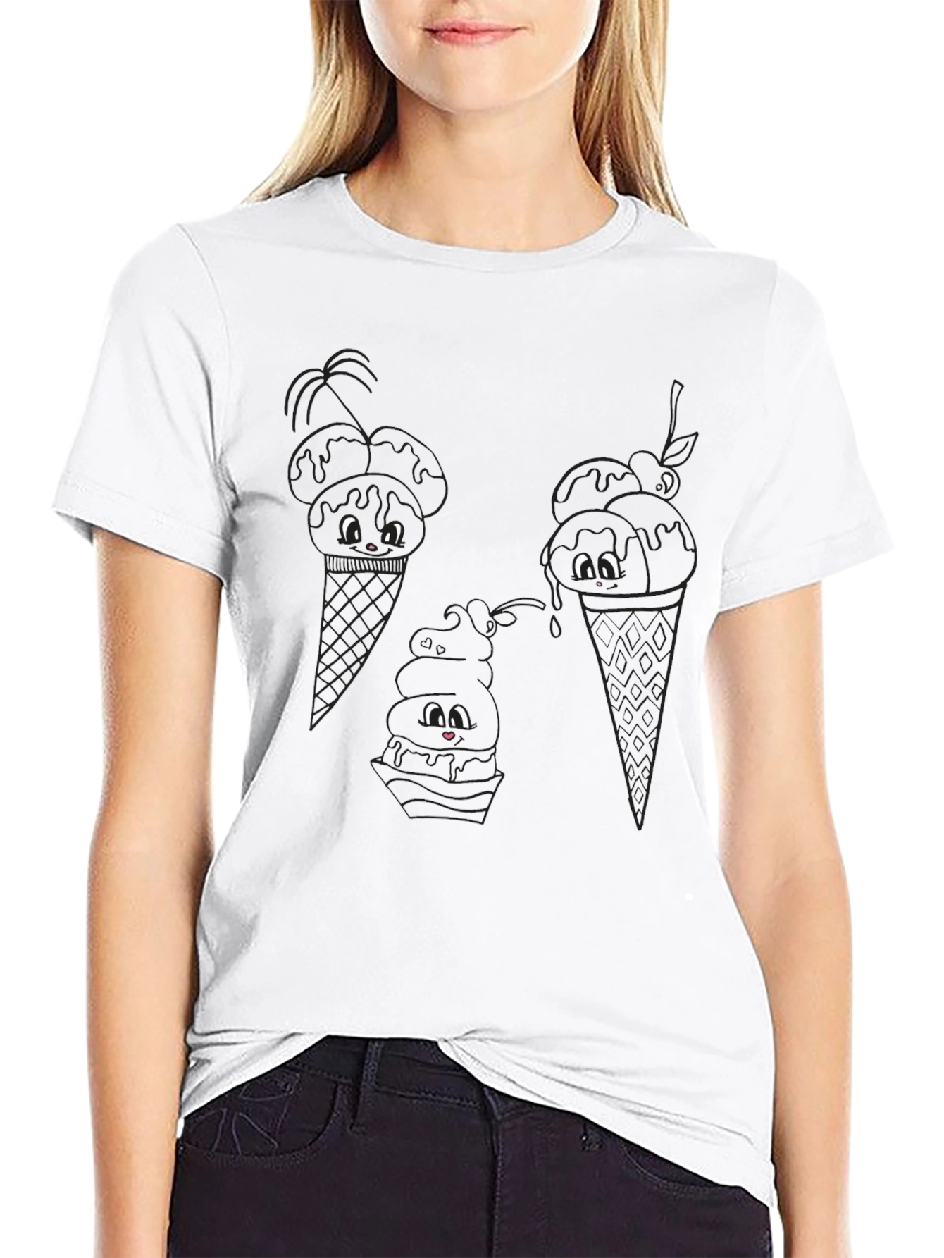Cute Ice Cream Cone Graphic Tee - Black