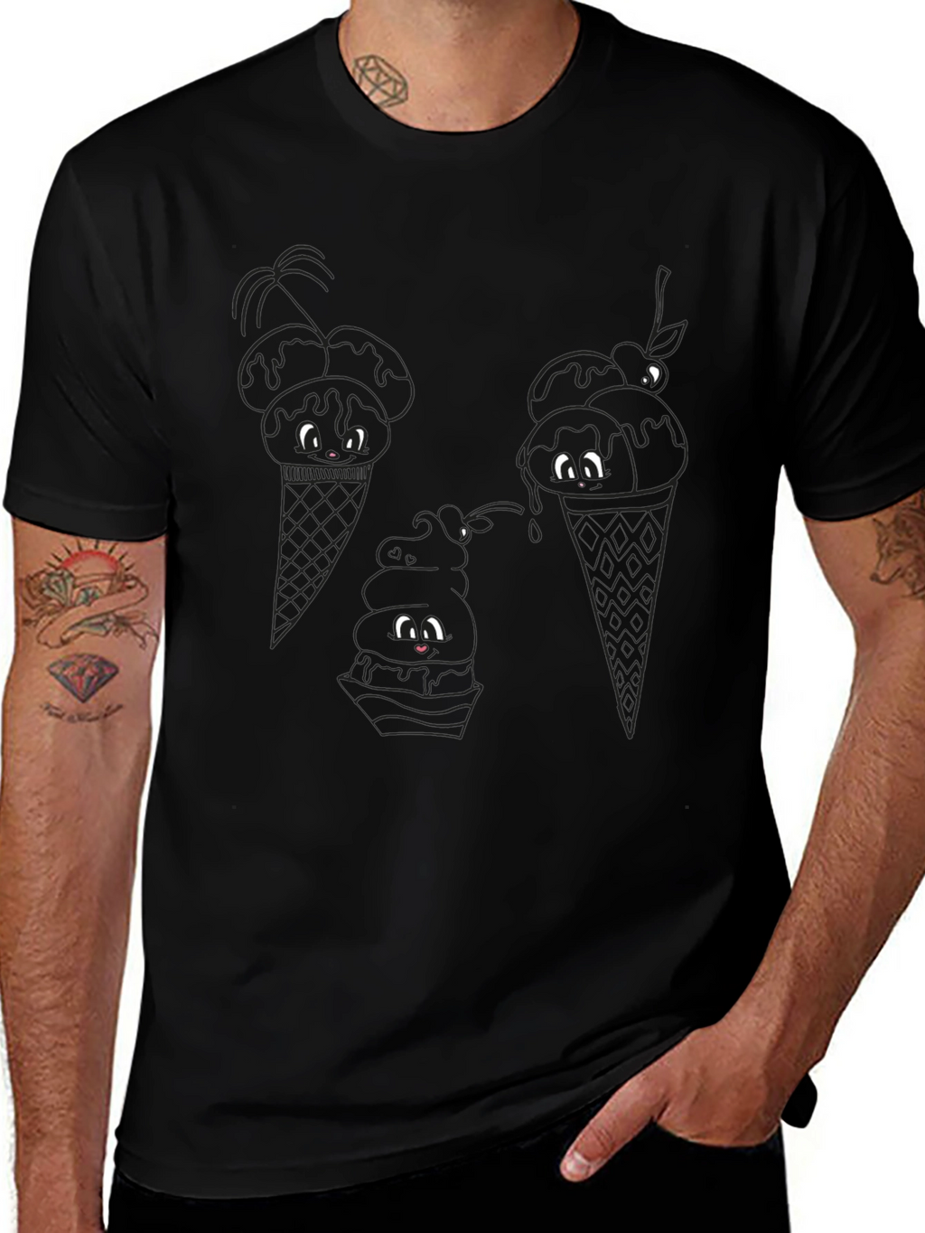 Cute Ice Cream Cone Graphic Tee - Black