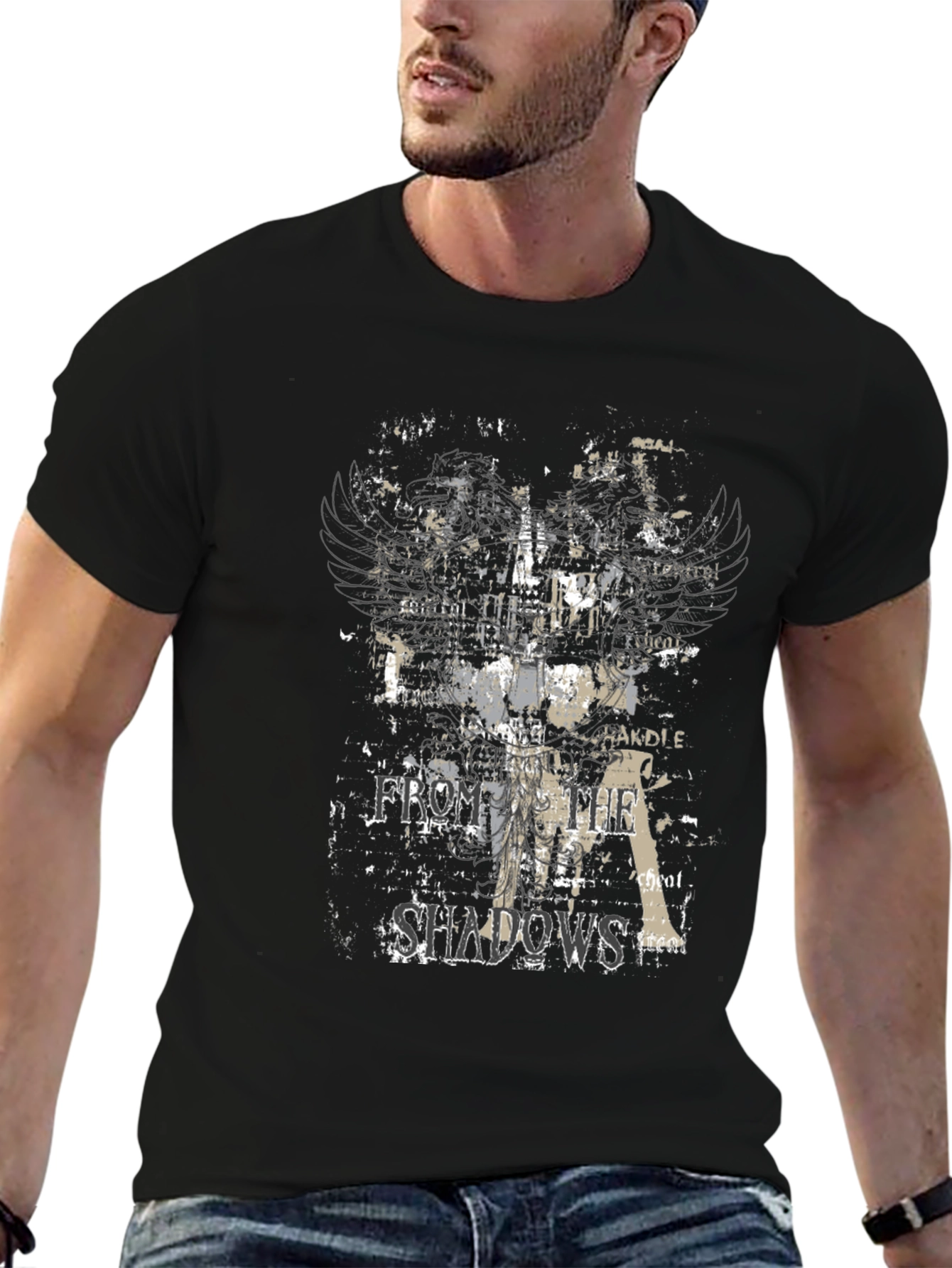 Shadows Graphic Tee - Cool Black T-Shirt