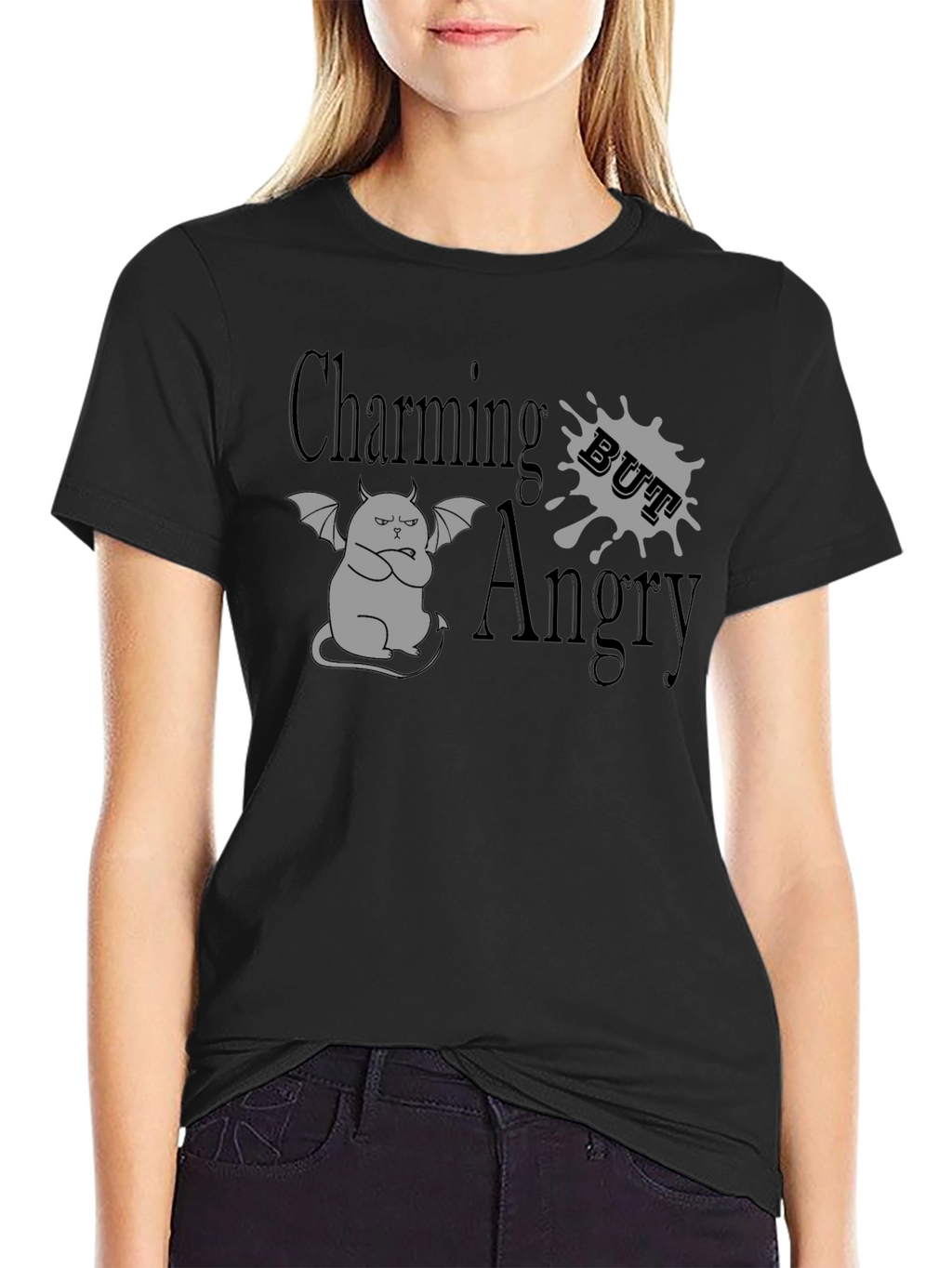 Charming But Angry Cat Graphic T-Shirt