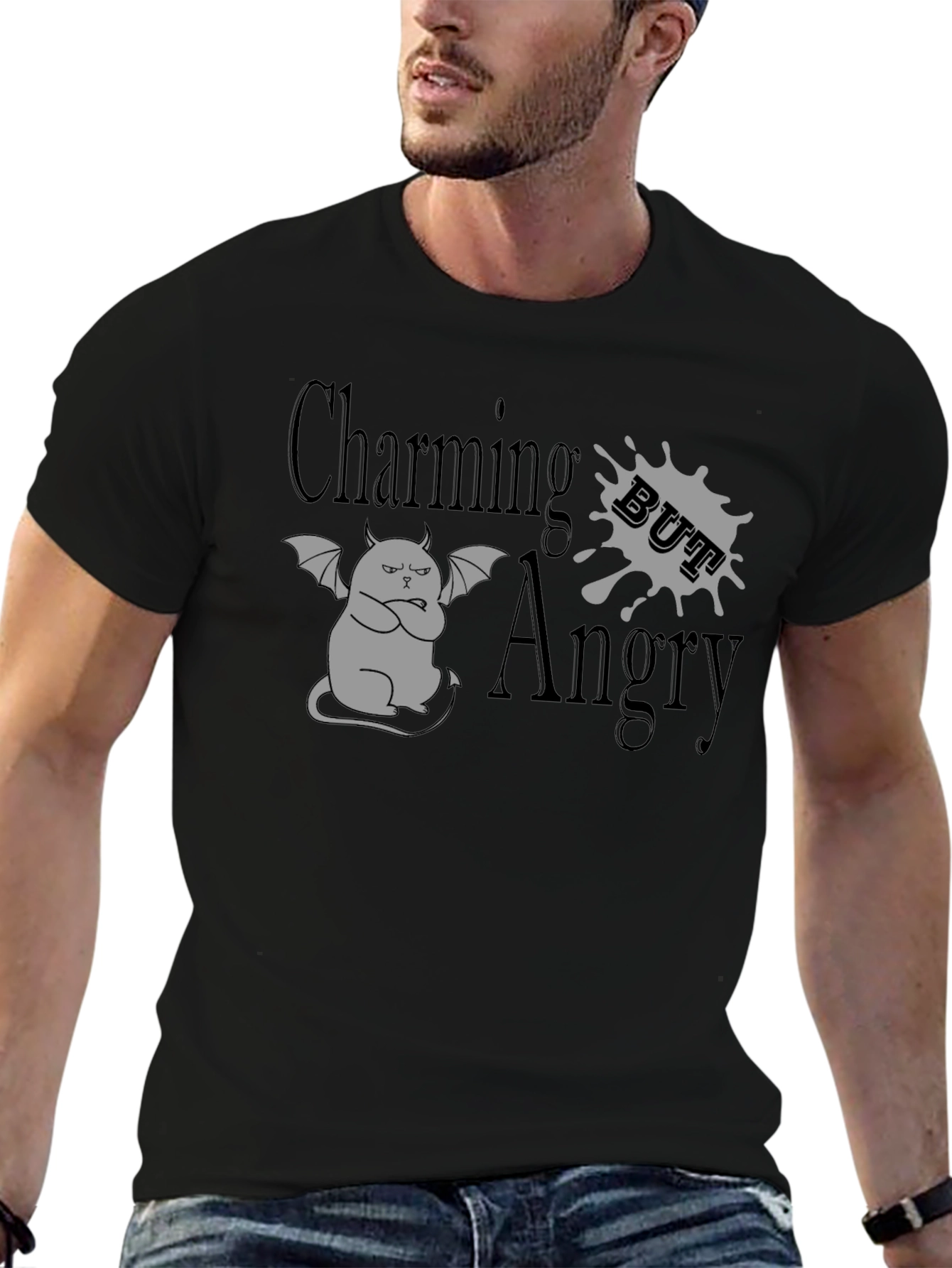 Charming But Angry Cat Graphic T-Shirt