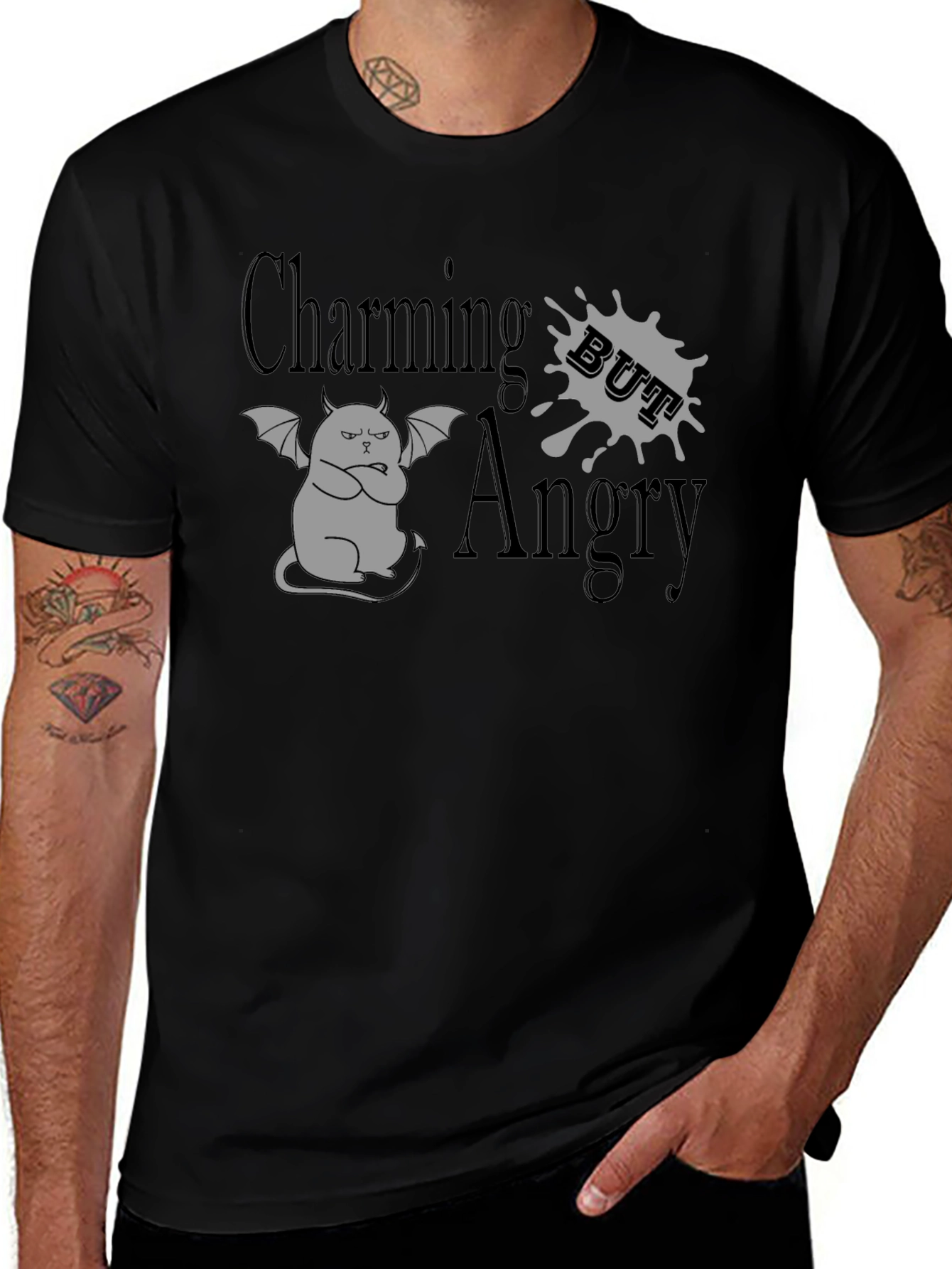 Charming But Angry Cat Graphic T-Shirt