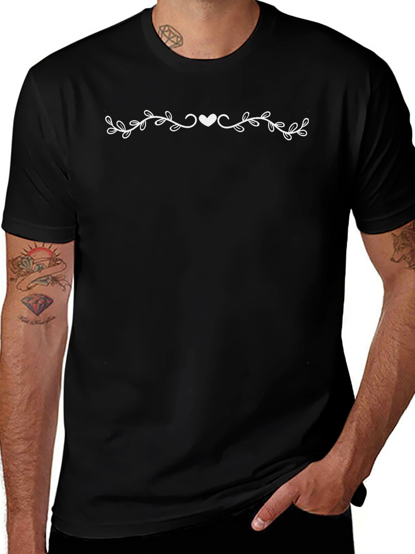 Elegant Heart & Vine Black T-Shirt