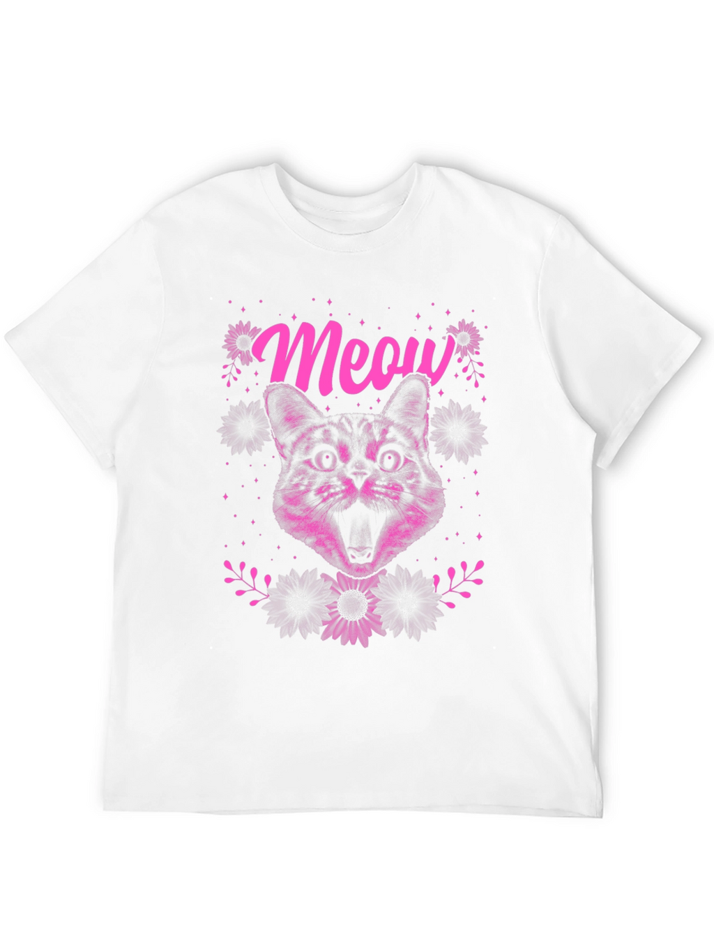 Meow Cat Graphic Print Tee - Black