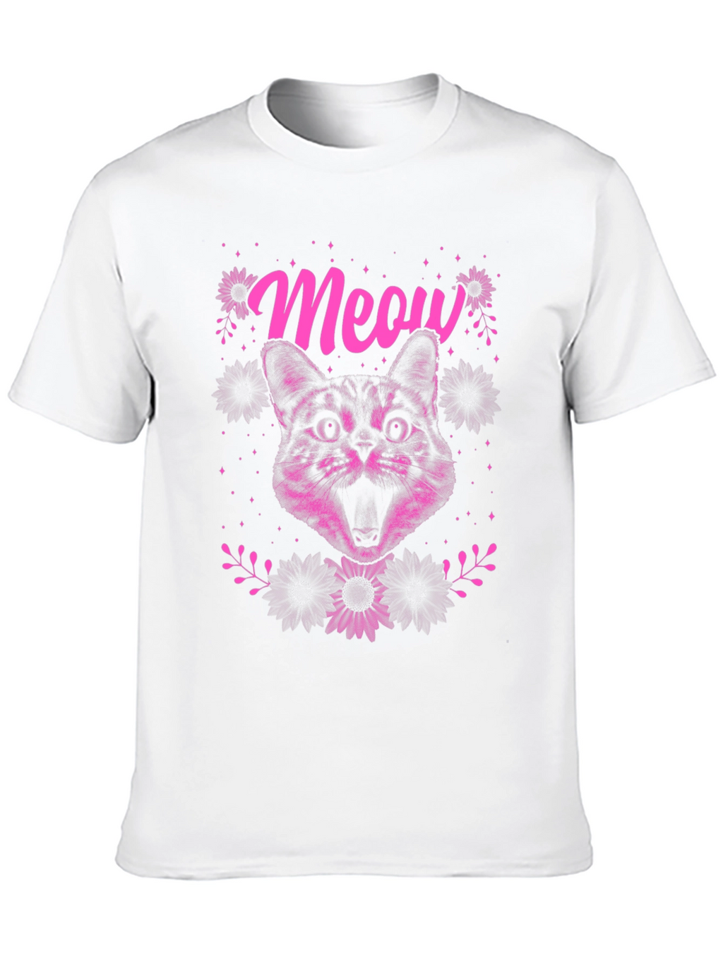 Meow Cat Graphic Print Tee - Black