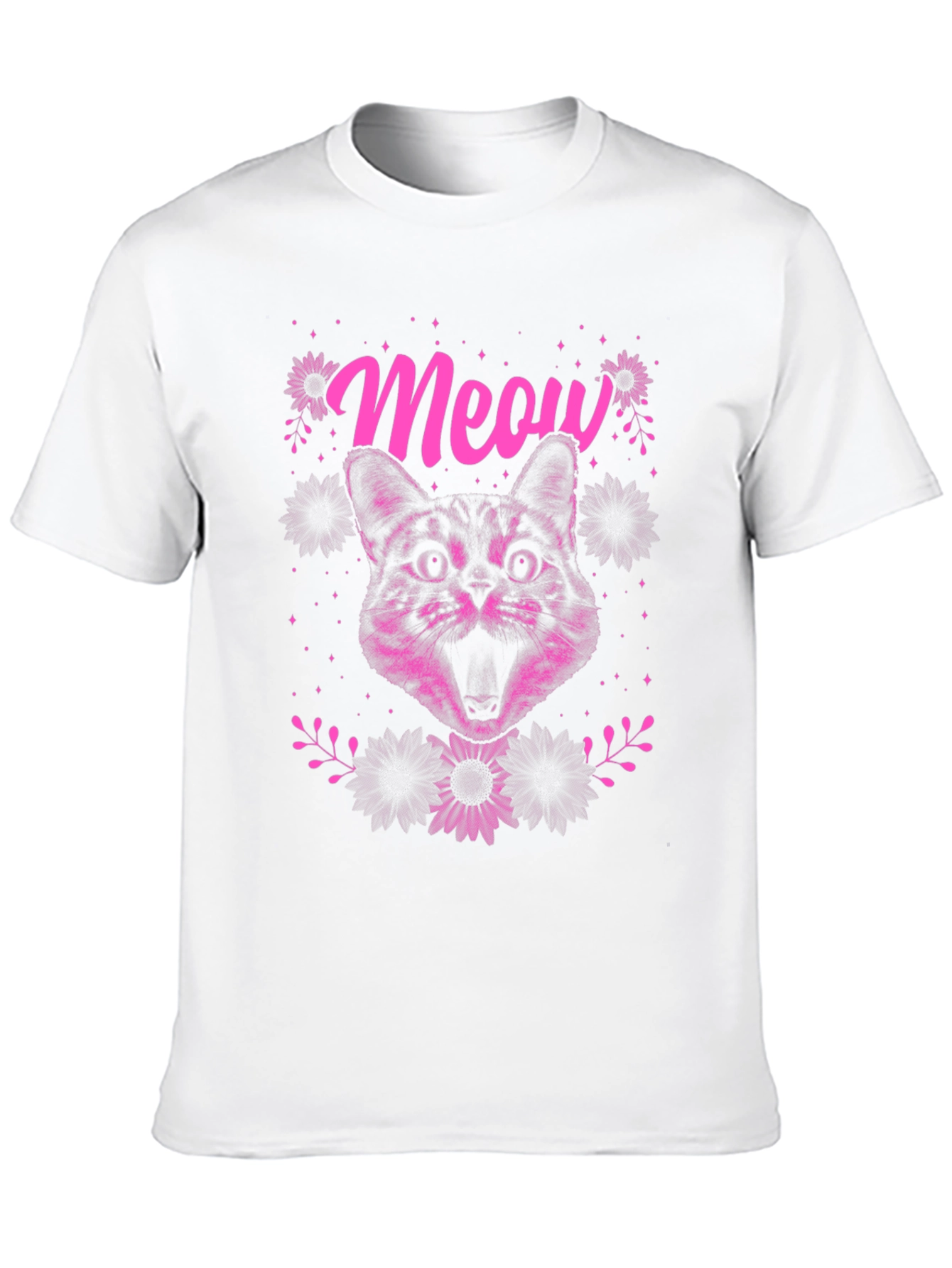 Meow Cat Graphic Print Tee - Black