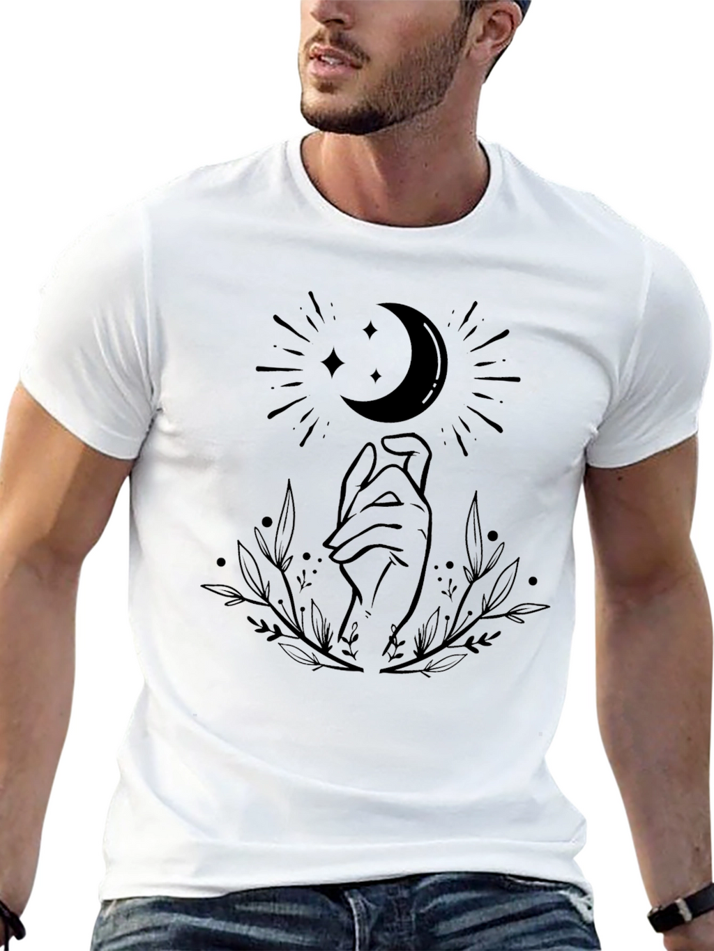 Mystic Moon Hand Graphic Tee - Black Unisex T-Shirt